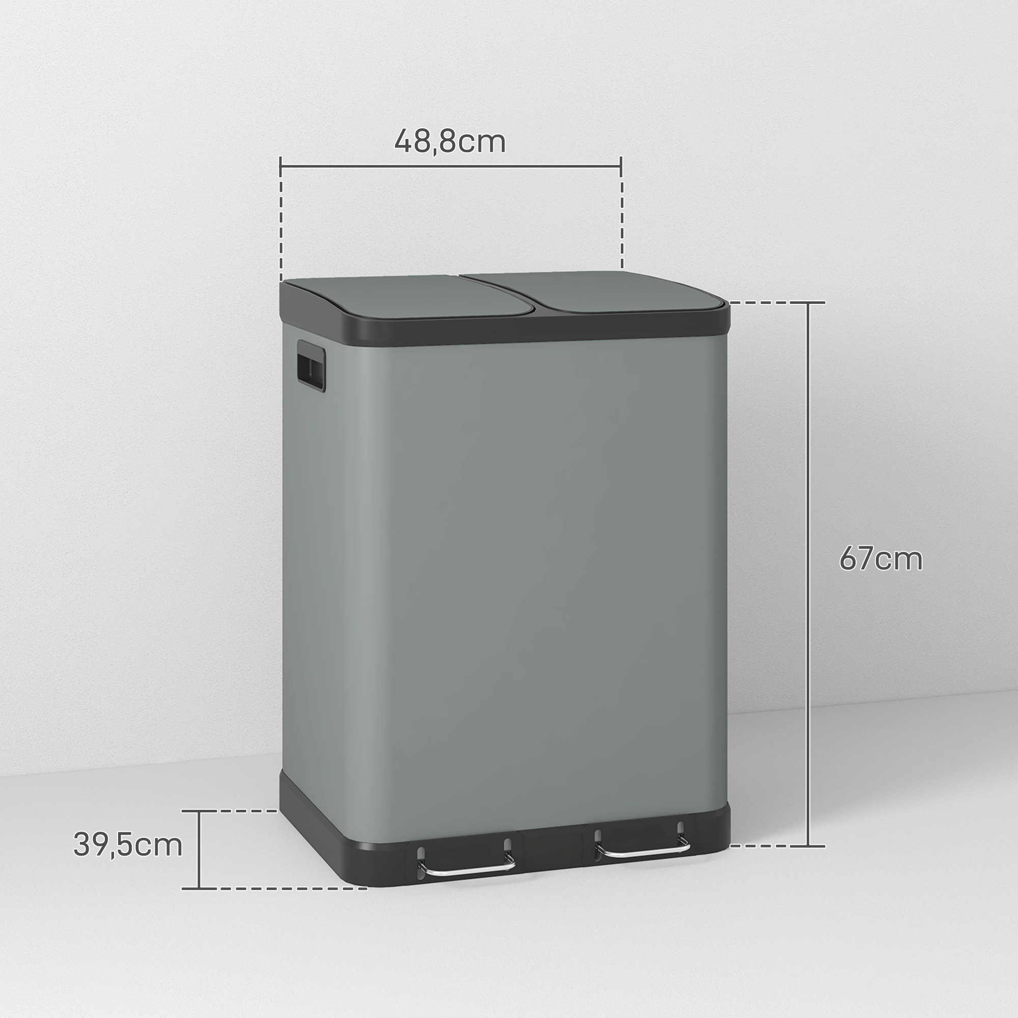 Kaksiosainen keittiön roskasäiliö, 2 x 30 l, harmaa - Image 3