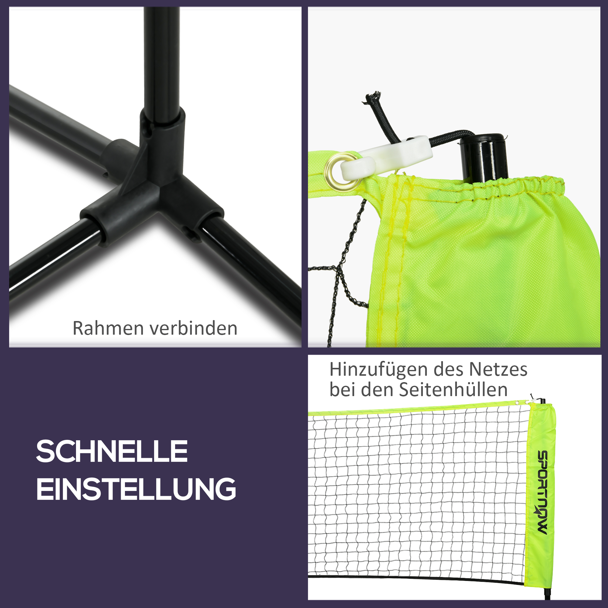 Regulējams pārnēsājams badmintona tīkls, 107-155 cm, dzeltens, ar somu - Image 6