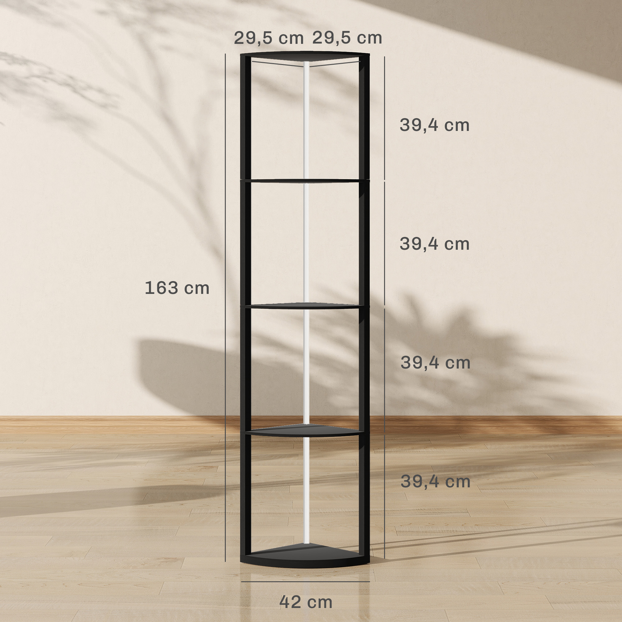 Stāvlampa ar plauktiem, melna, MDF, 42 x 29,5 x 163 cm - Image 3