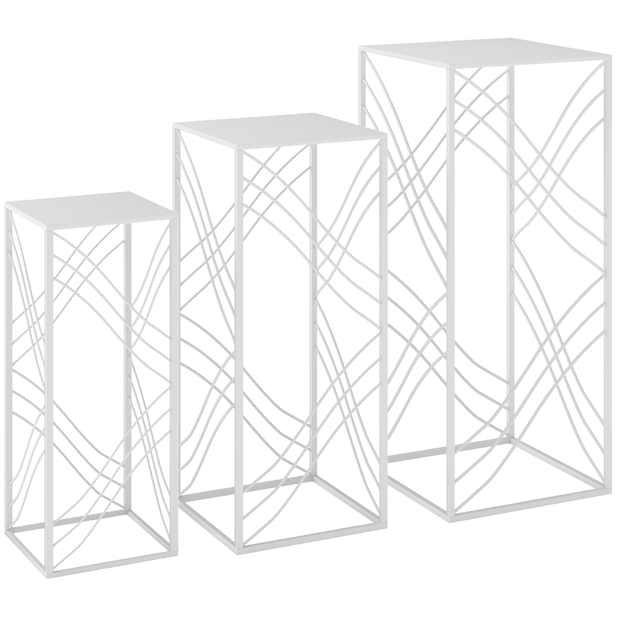 3-osaline taimealuste komplekt, 50/60/70 cm, valge, metall