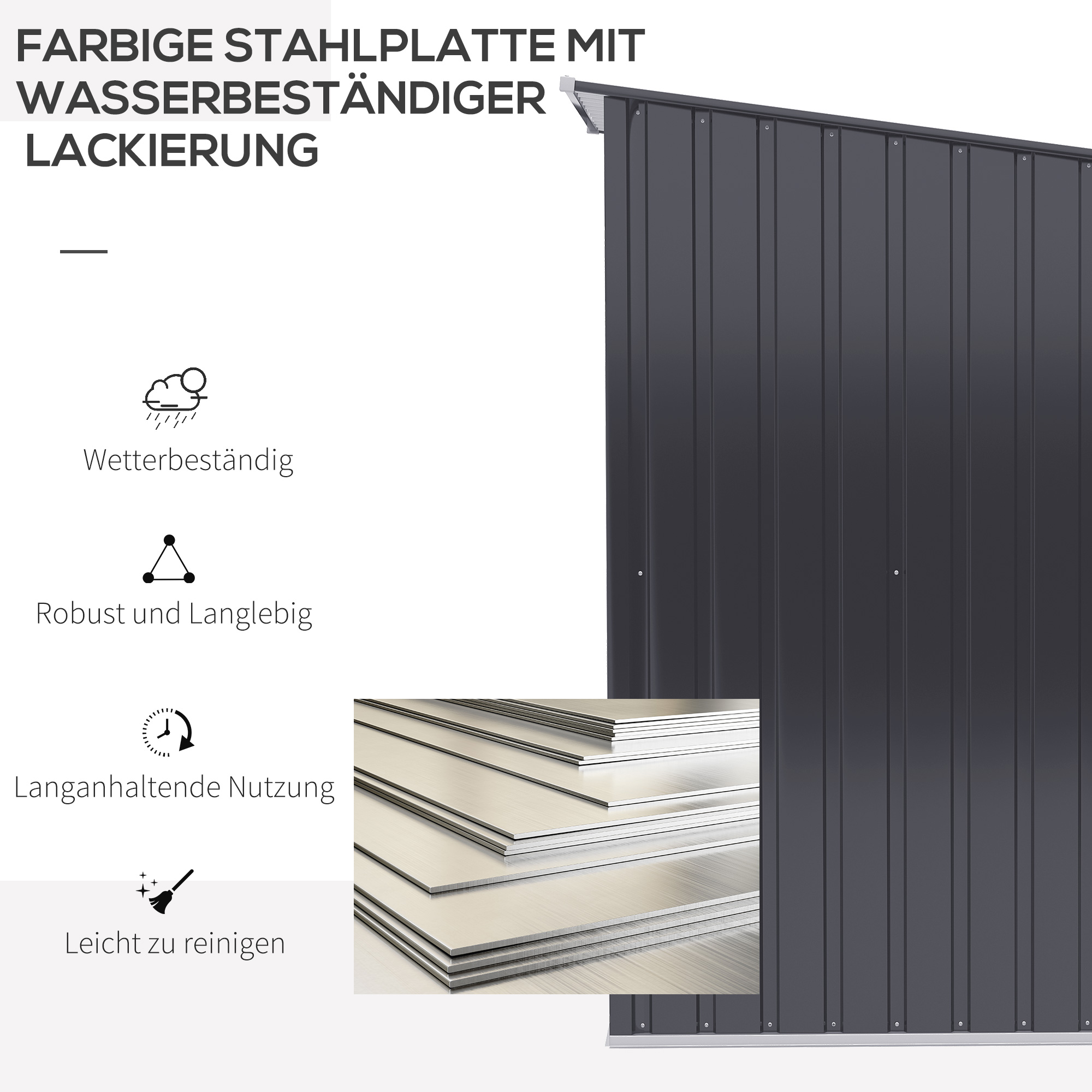 Metalinė sodo pašiūrė 100 x 103 x 160 cm, tamsiai pilka - Image 5