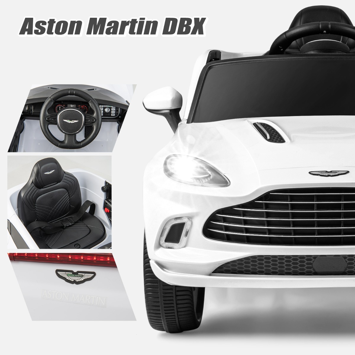 12V Aston Martin DBX lasteauto puldiga valge - Image 4