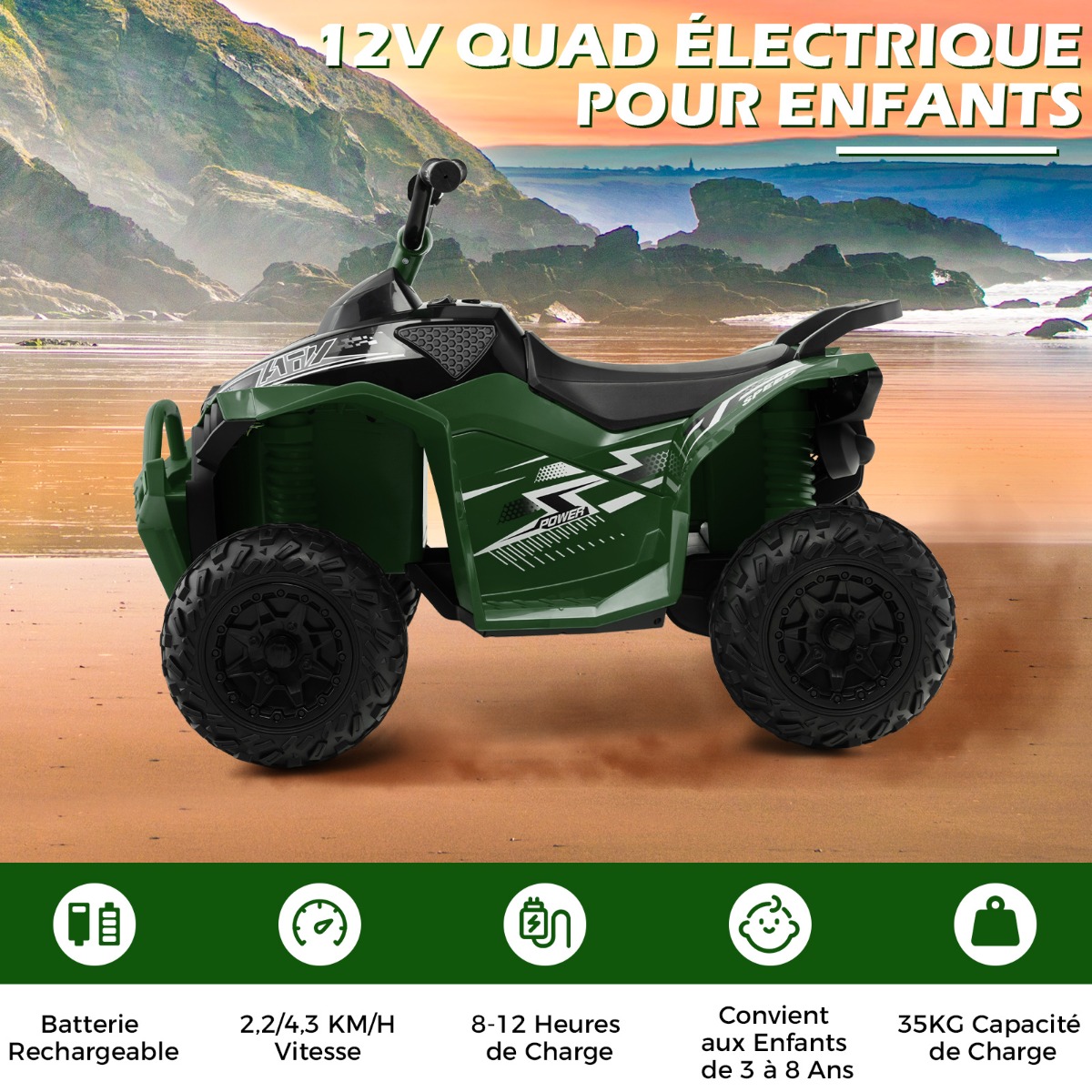 12V bērnu elektriskais kvads zaļš - Image 8