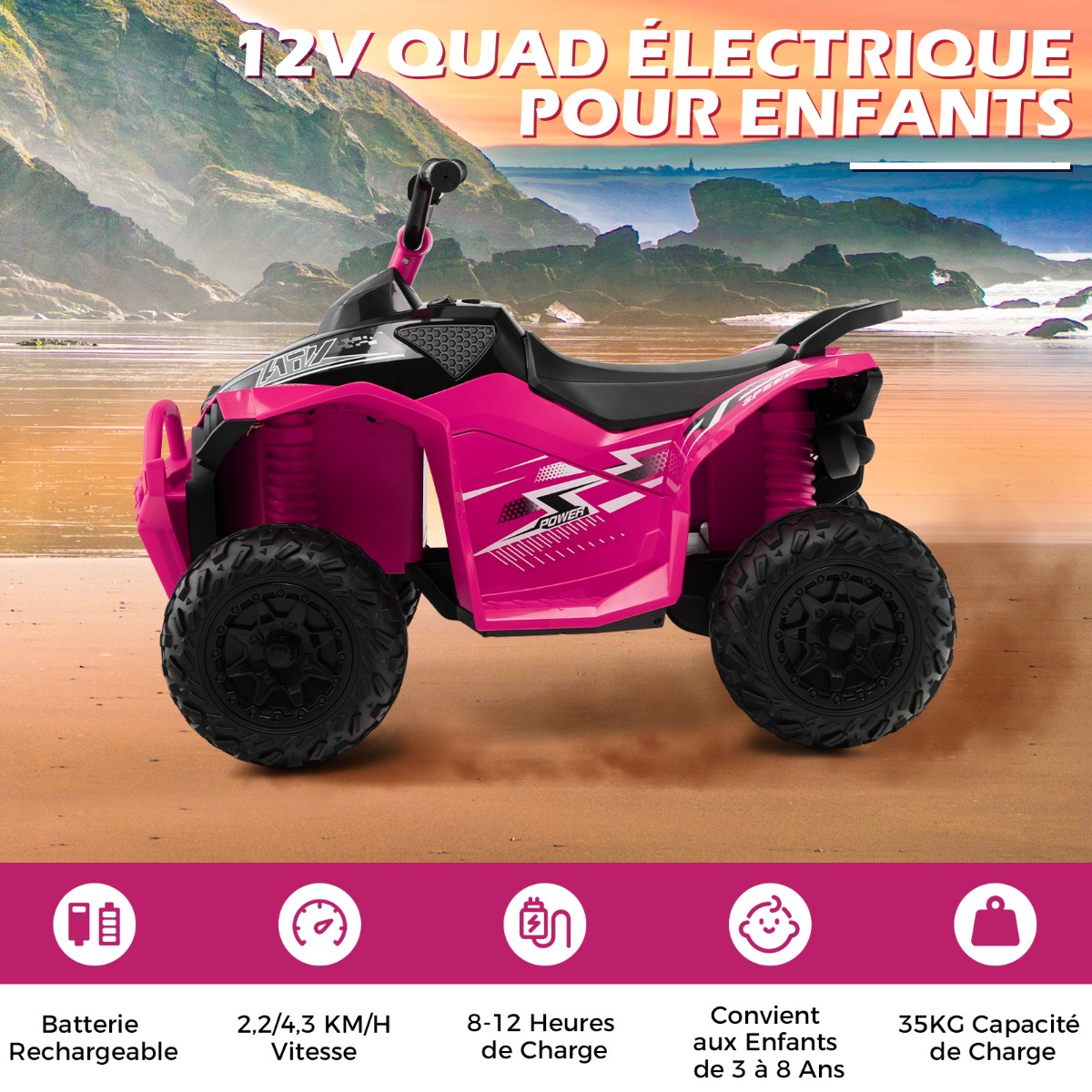 12V Laste Elektriline Quad Roosa - Image 2