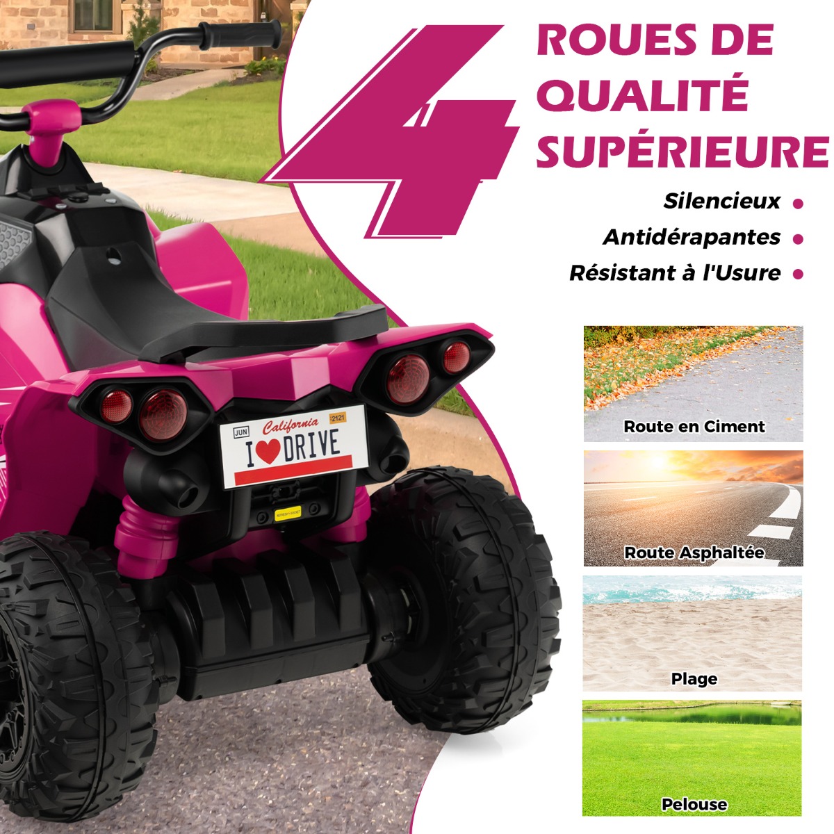 12V Laste Elektriline Quad Roosa