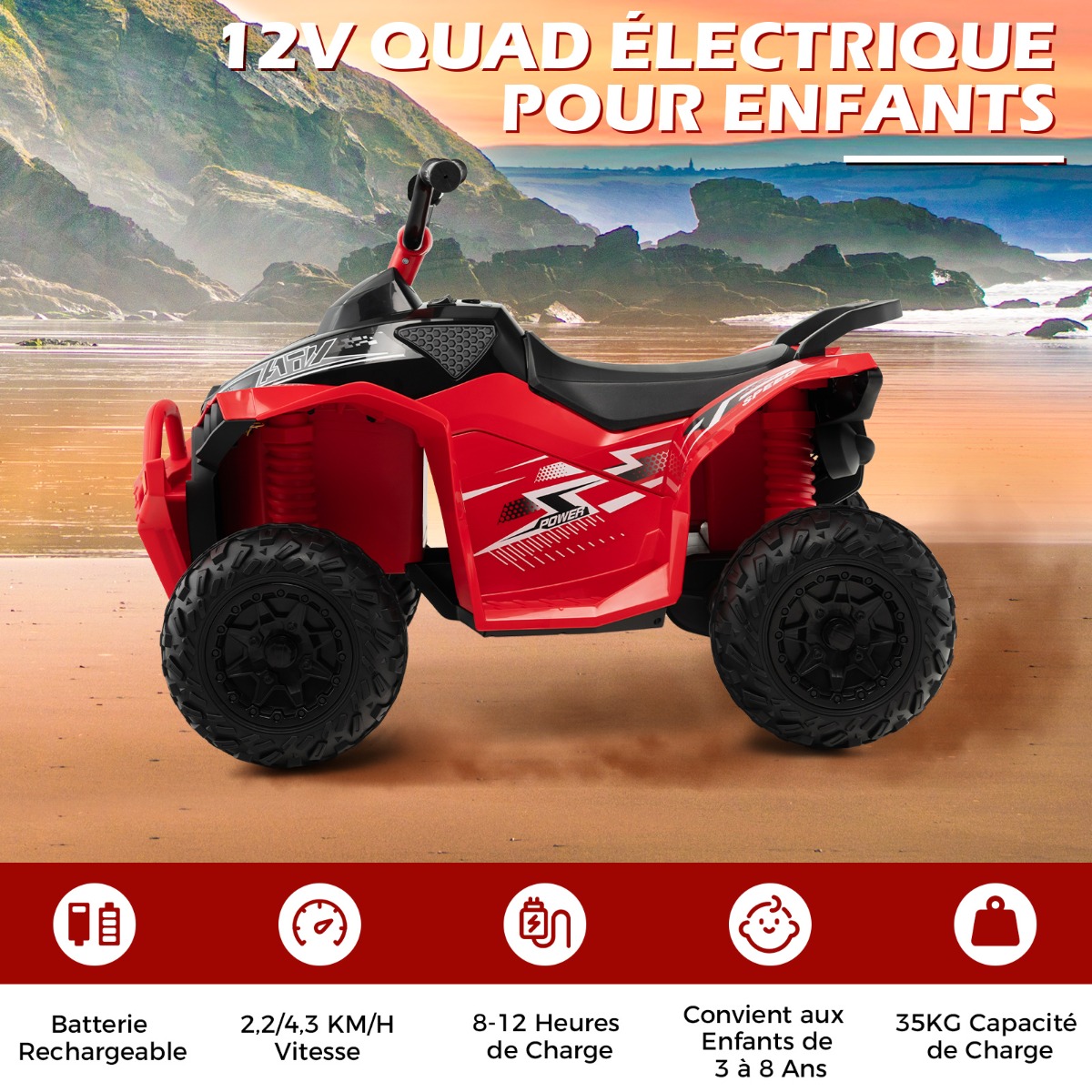 12V Elektrinis Vaikiškas Keturratis Raudonas - Image 2