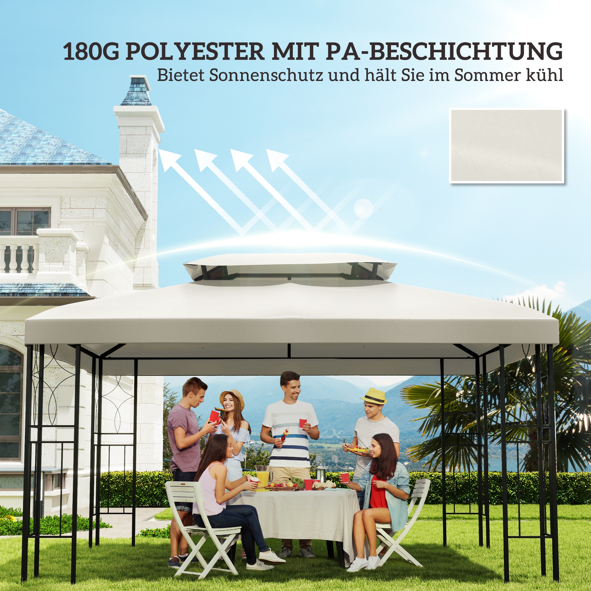 Paviljona jumts 3 x 4 m, krēmbalta, poliesters - Image 6