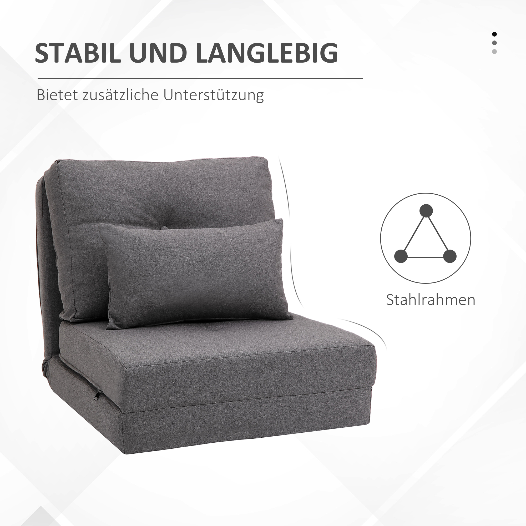 Saliekama grīdas sofa-gulta, tumši pelēka, 60 x 80 x 56 cm - Image 7
