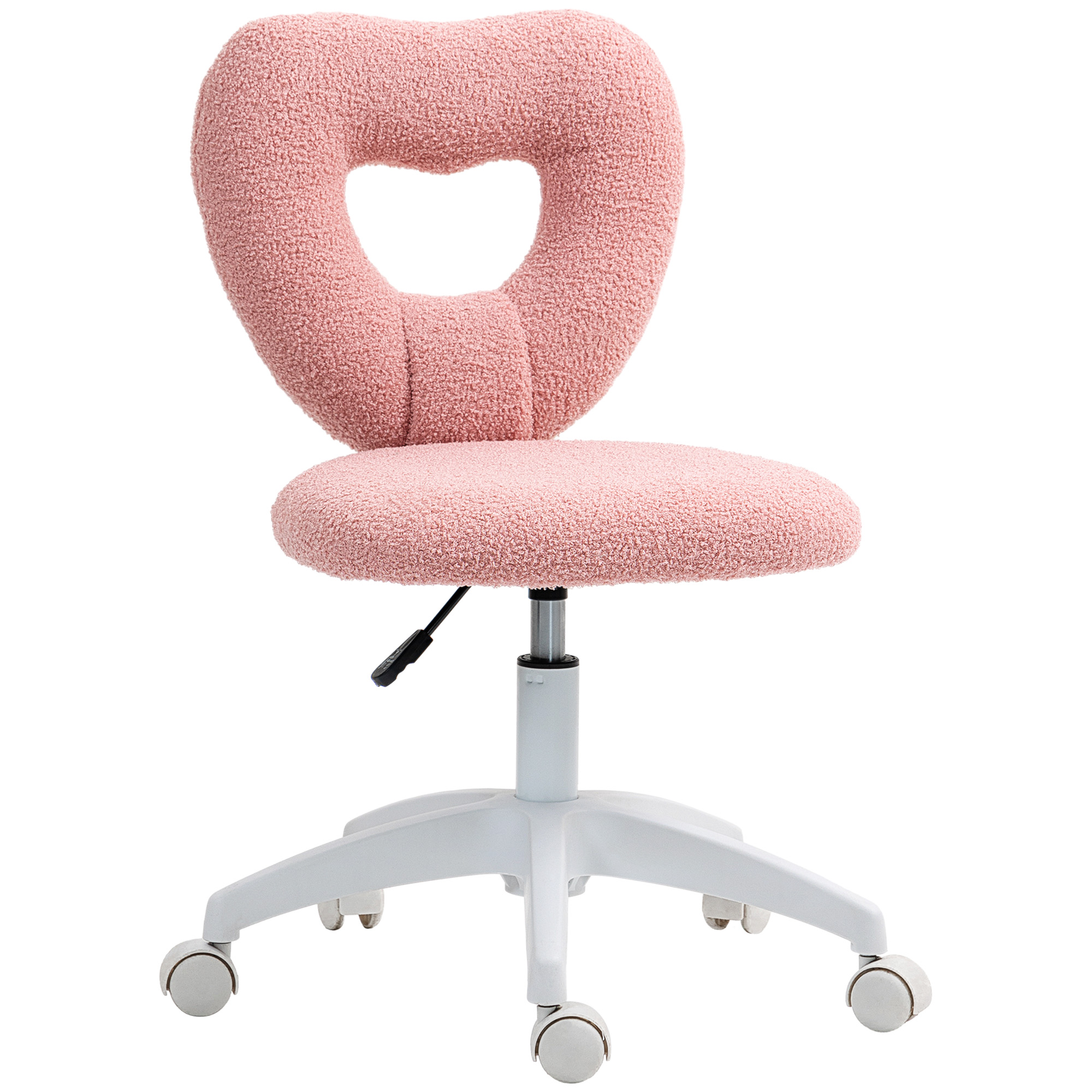 Rozā biroja krēsls ar sirds formas atzveltni, Teddy fleece, 78-88 cm
