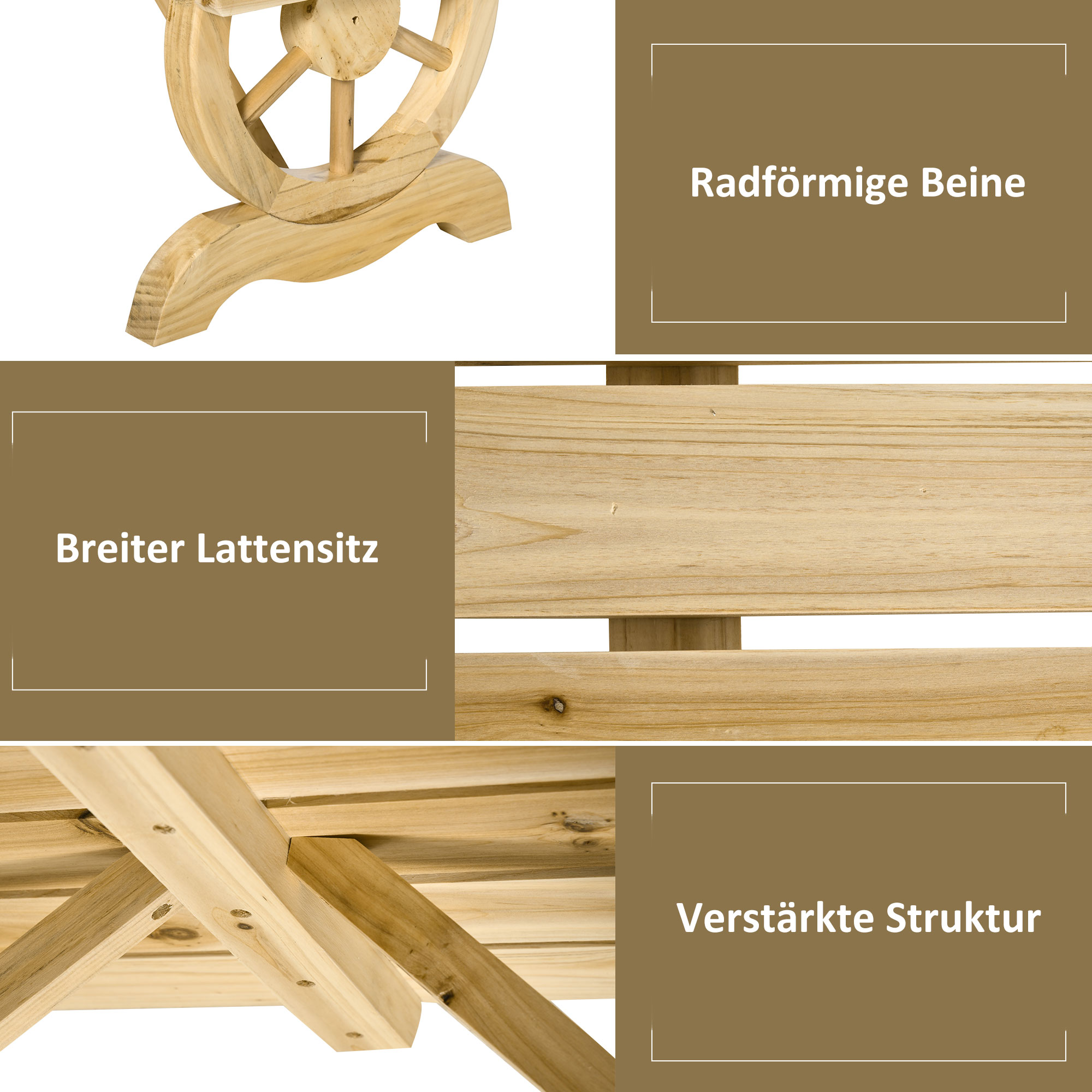 Rustikinis sodo suolelis iš medienos, natūralus, 98 x 50 x 39,5 cm - Image 4