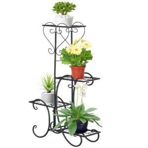 Gėlių stovas iš metalo, 4 pakopos, juodas, 45 x 24,5 x 80 cm