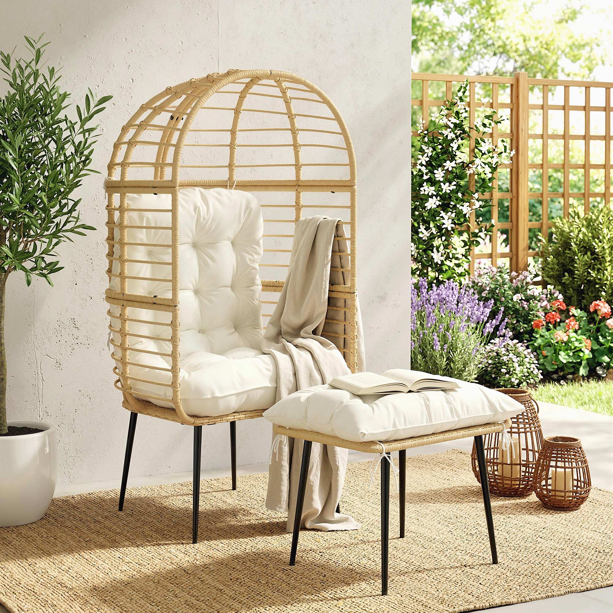 Munatuoli ja rahi, PE-rottinki, beige, 76 x 65 x 147 cm - Image 2