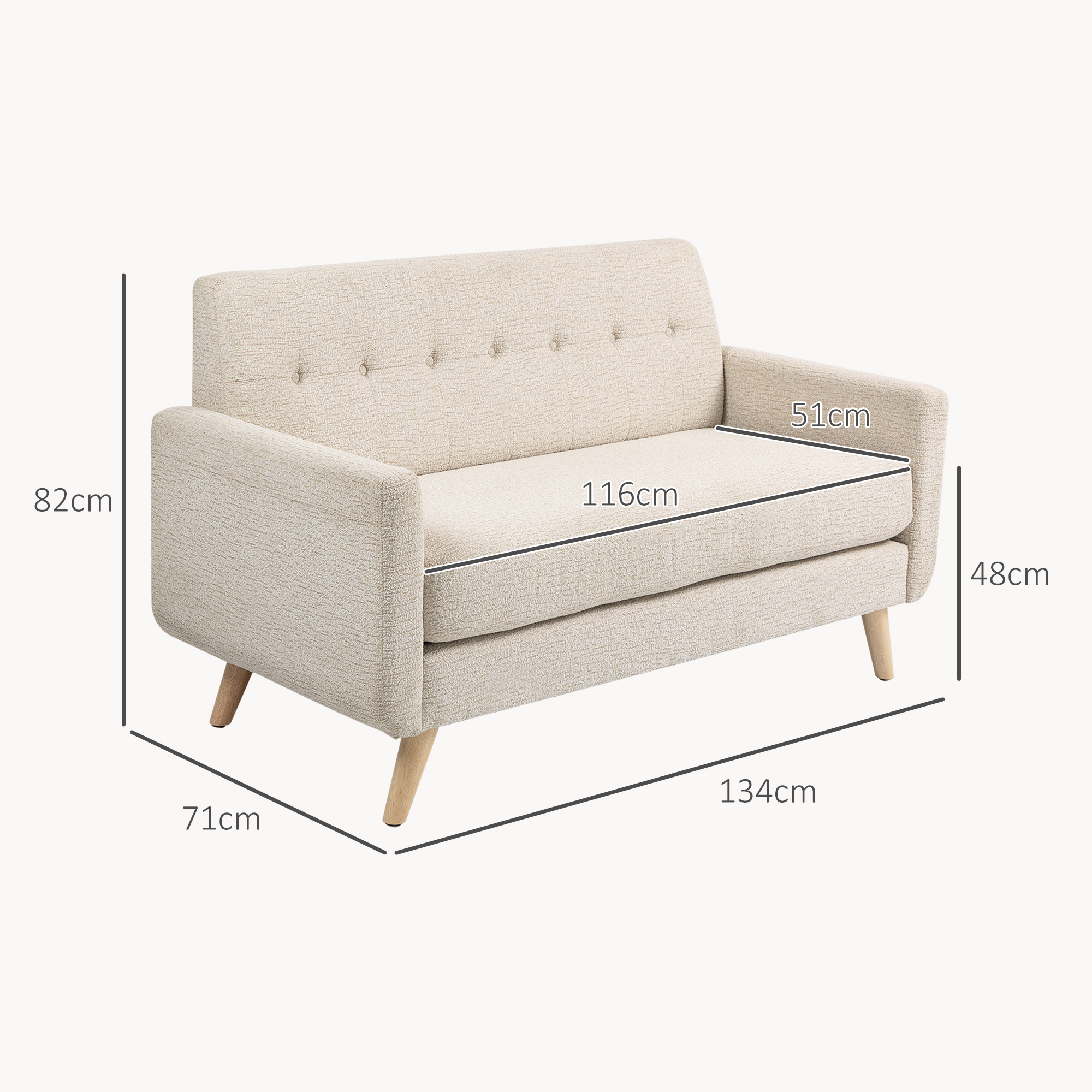 2 vietų sofa, smėlio, 134 x 71 x 82 cm - Image 3