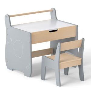 Puidust laste tegevuslaud ja tool komplekt, 62 × 47 × 59 cm, hall