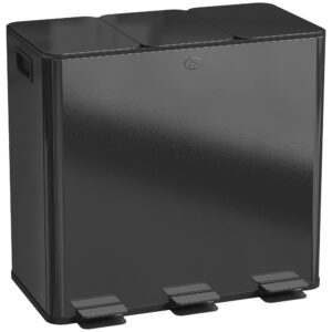 Trijų skyrių šiukšliadėžė su pedalu, 3 x 20 l, juoda, nerūdijantis plienas / plastikas