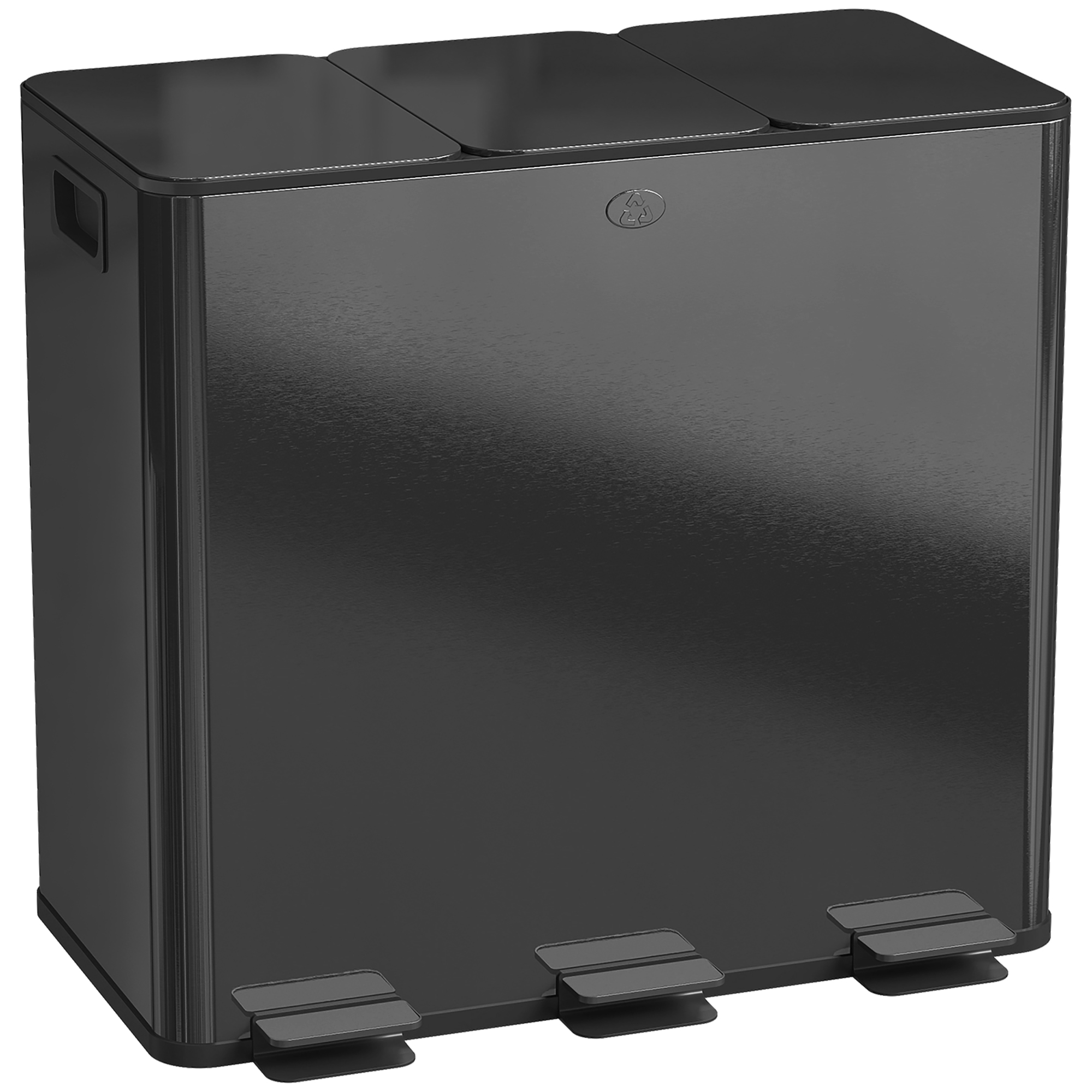 Trijų skyrių šiukšliadėžė su pedalu, 3 x 20 l, juoda, nerūdijantis plienas / plastikas