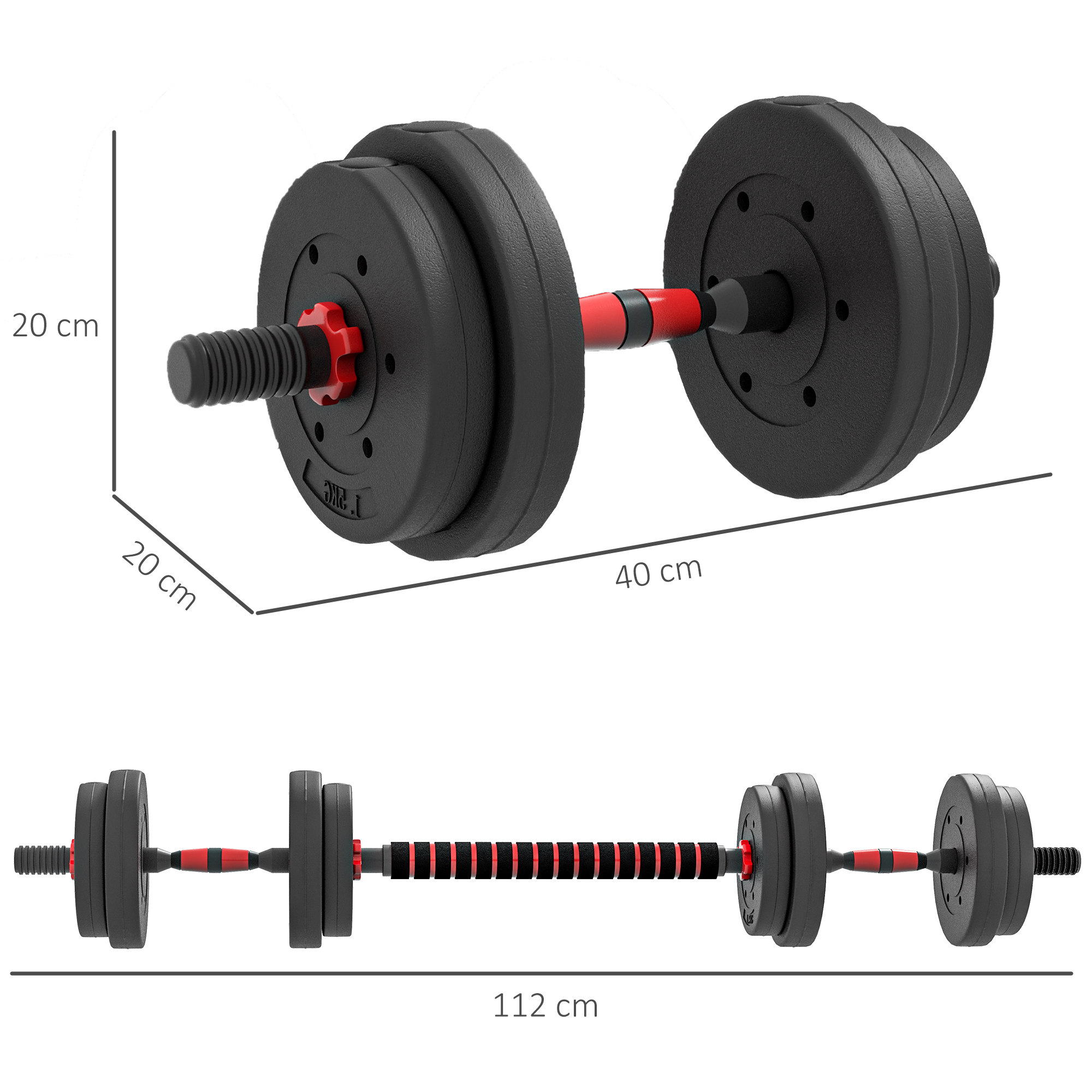 Säädettävä käsipaino- ja tankosarja 15 kg, musta - Image 3