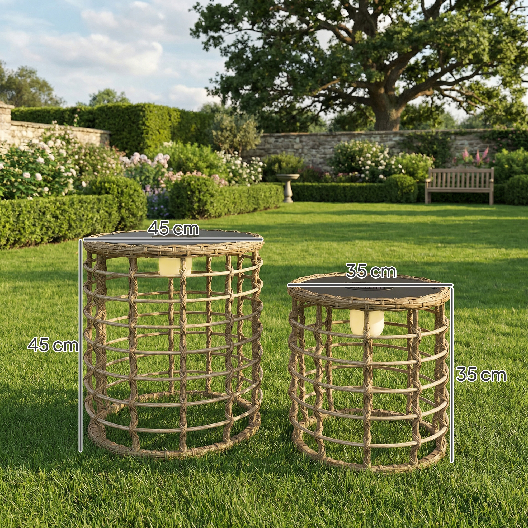 2 daļu saules grīdas lampu komplekts, rotangs, smilšu un melnā krāsā, boho stilā - Image 3