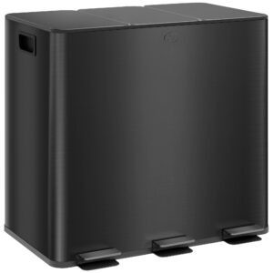 Trijų skyrių šiukšliadėžė, 3 x 15 l, su kvapų neutralizavimo dangčiu, juoda