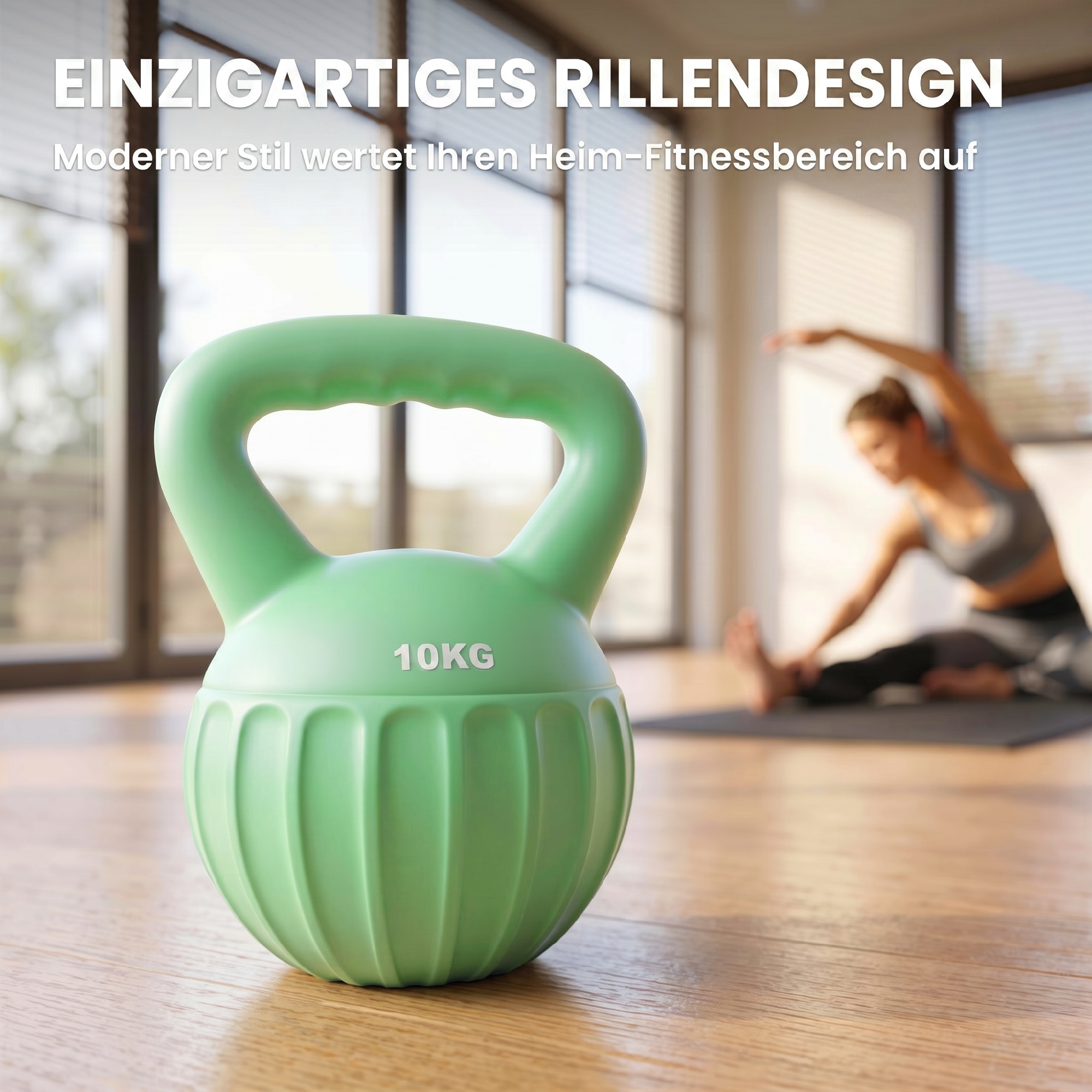 Kettlebell 10 kg, zaļa, plastmasa, smilšu pildījums, 21 x 21 x 27 cm - Image 4