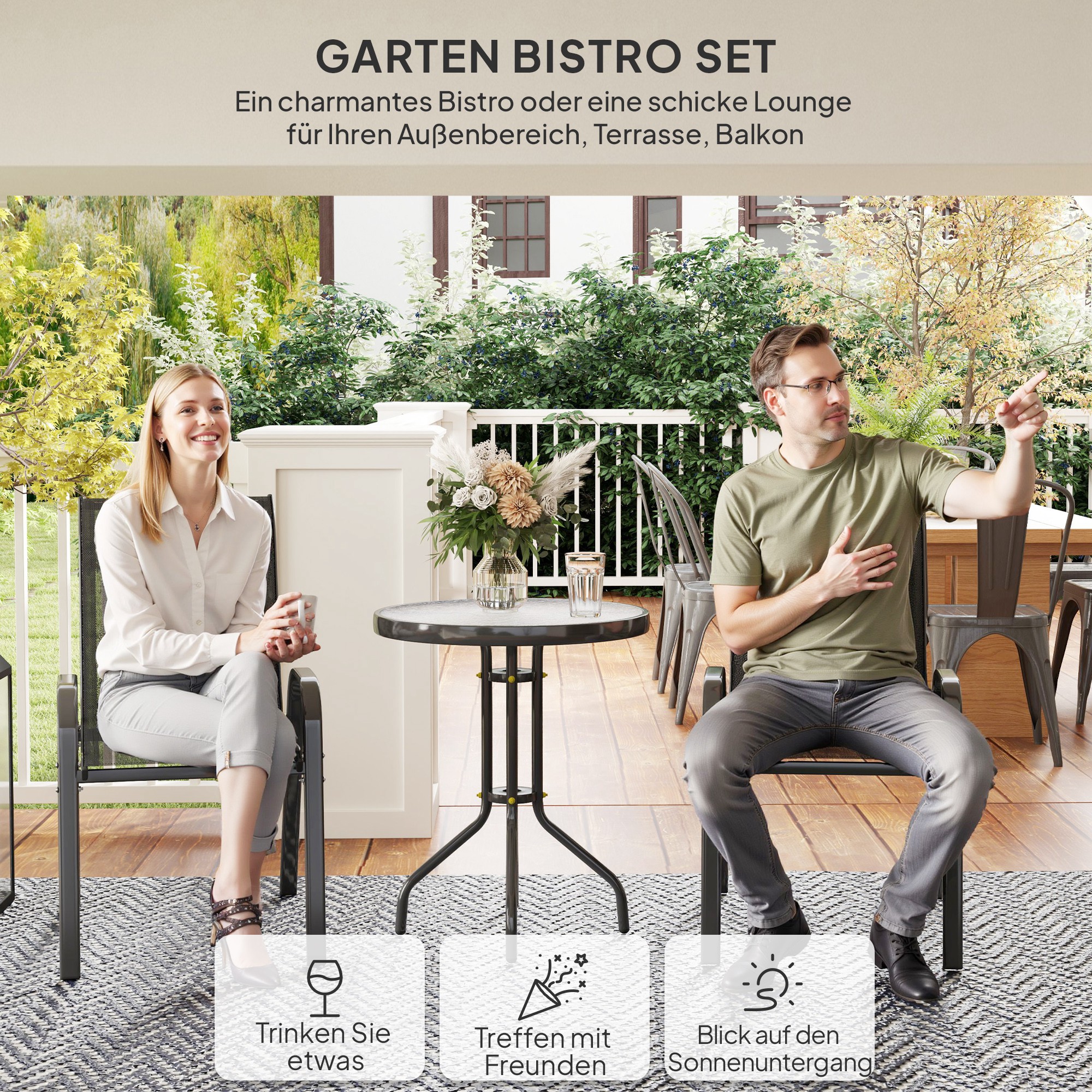 3 dalių bistro komplektas, juodas, metalas ir grūdintas stiklas - Image 4