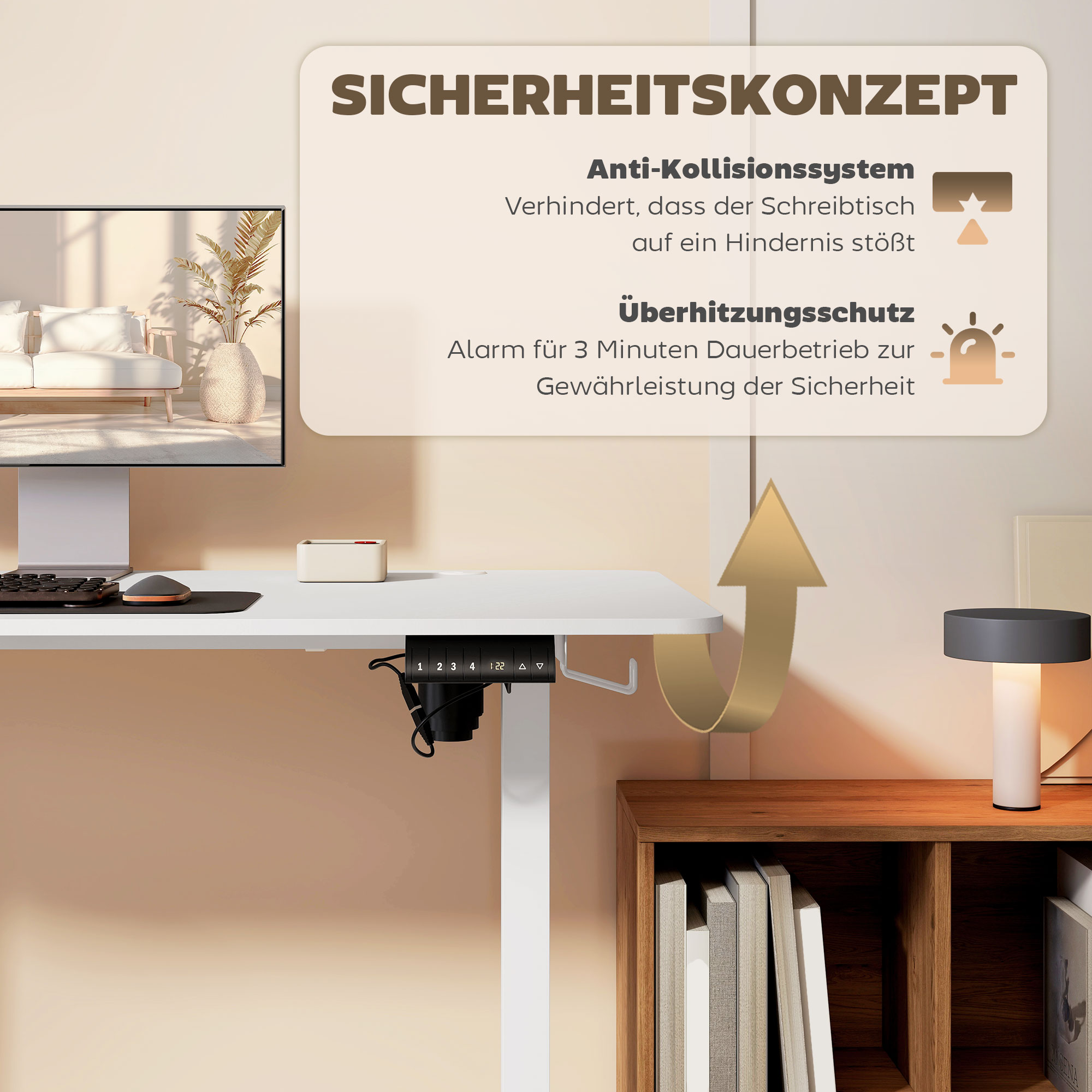 Elektrisks augstumā regulējams galds, balts, 140 x 70 x 72-116 cm - Image 9