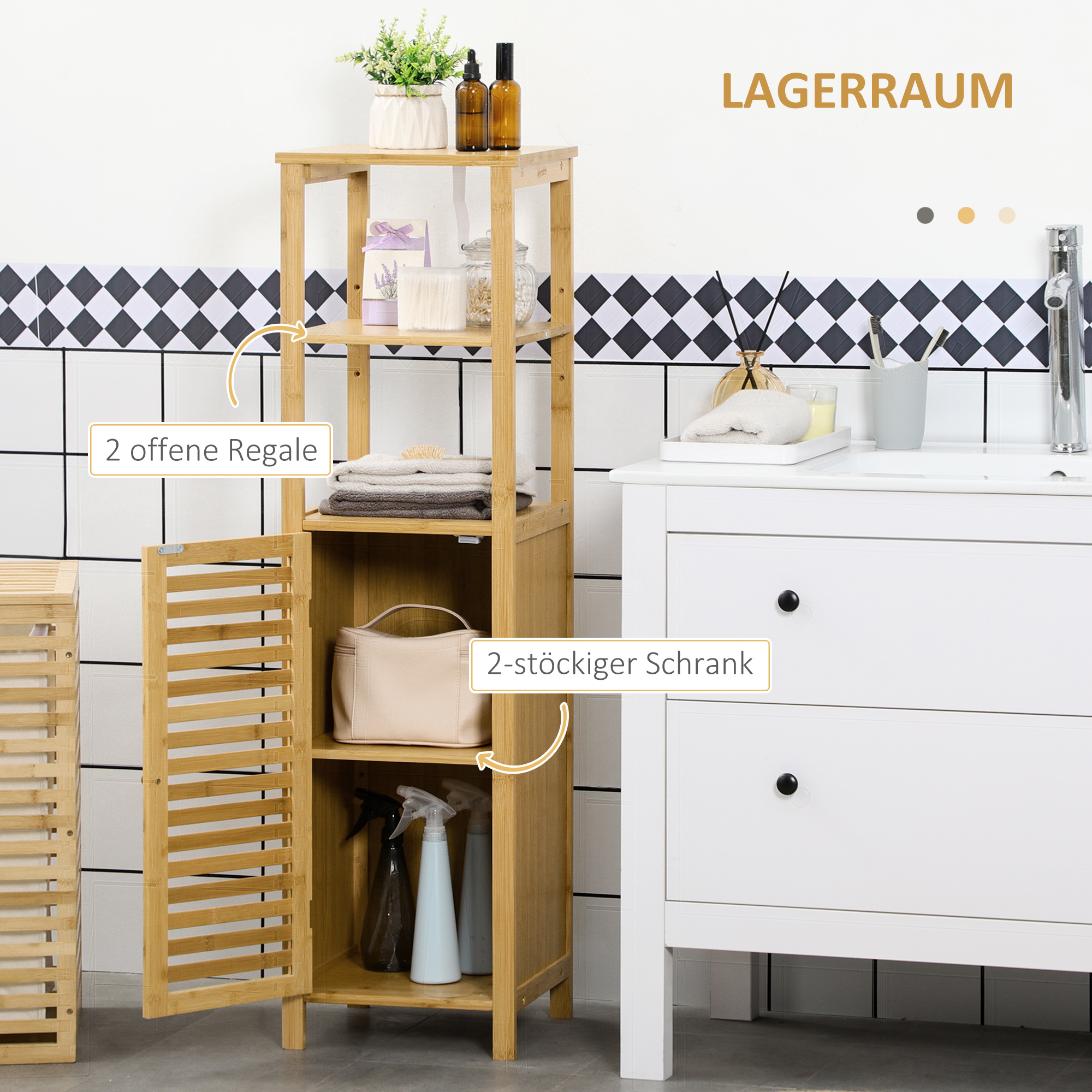 Kylpyhuonekaappi säleovella, bambus, luonnonpuun väri, 32,9 x 29,9 x 120 cm - Image 4