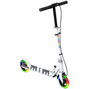 Laste tõukeratas kahe piduriga, metallraam, kokkupandav, valge, 73-89 cm