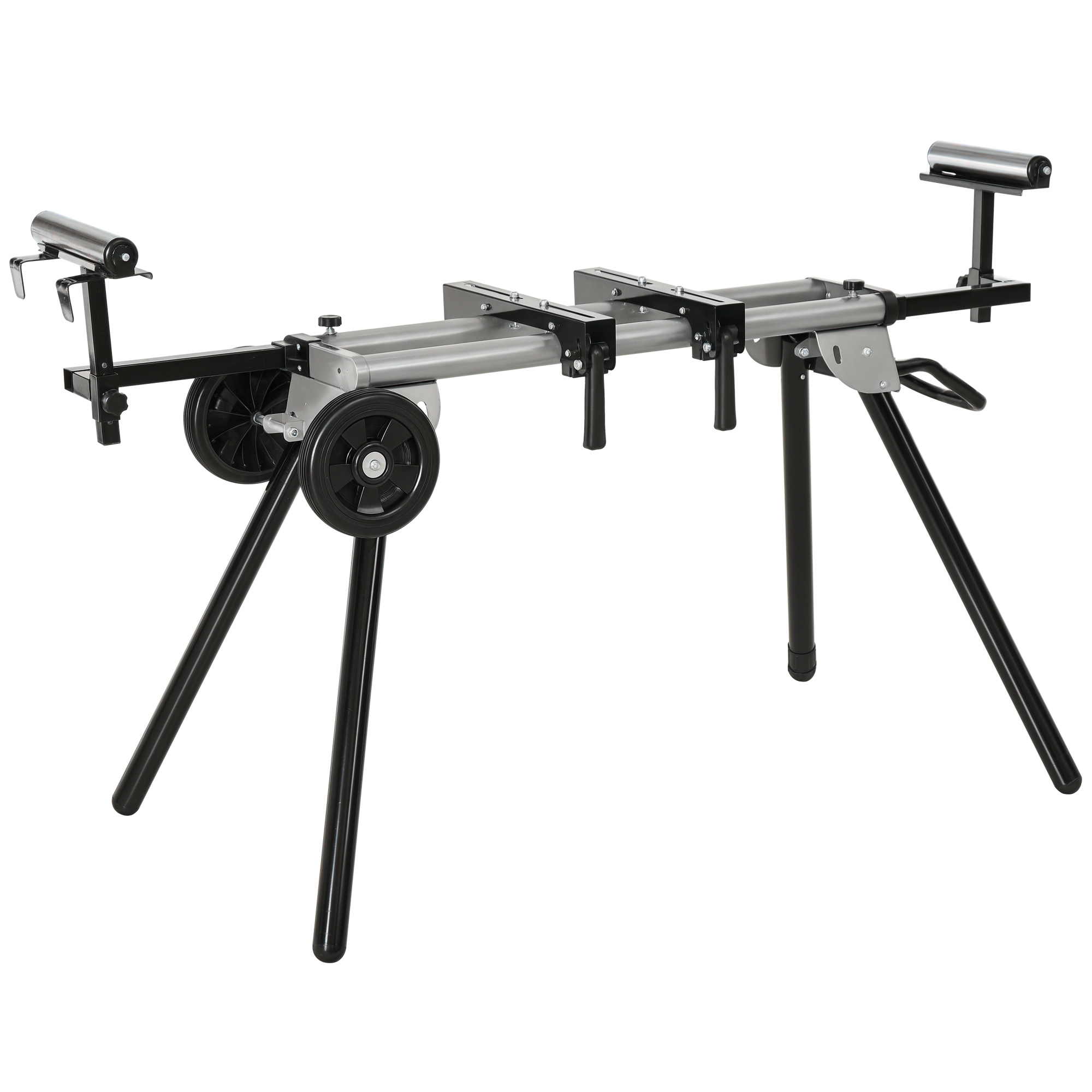 Slīpzāģu statīvs ar riteņiem, tērauds, melns un sudraba, 123,5-245 cm