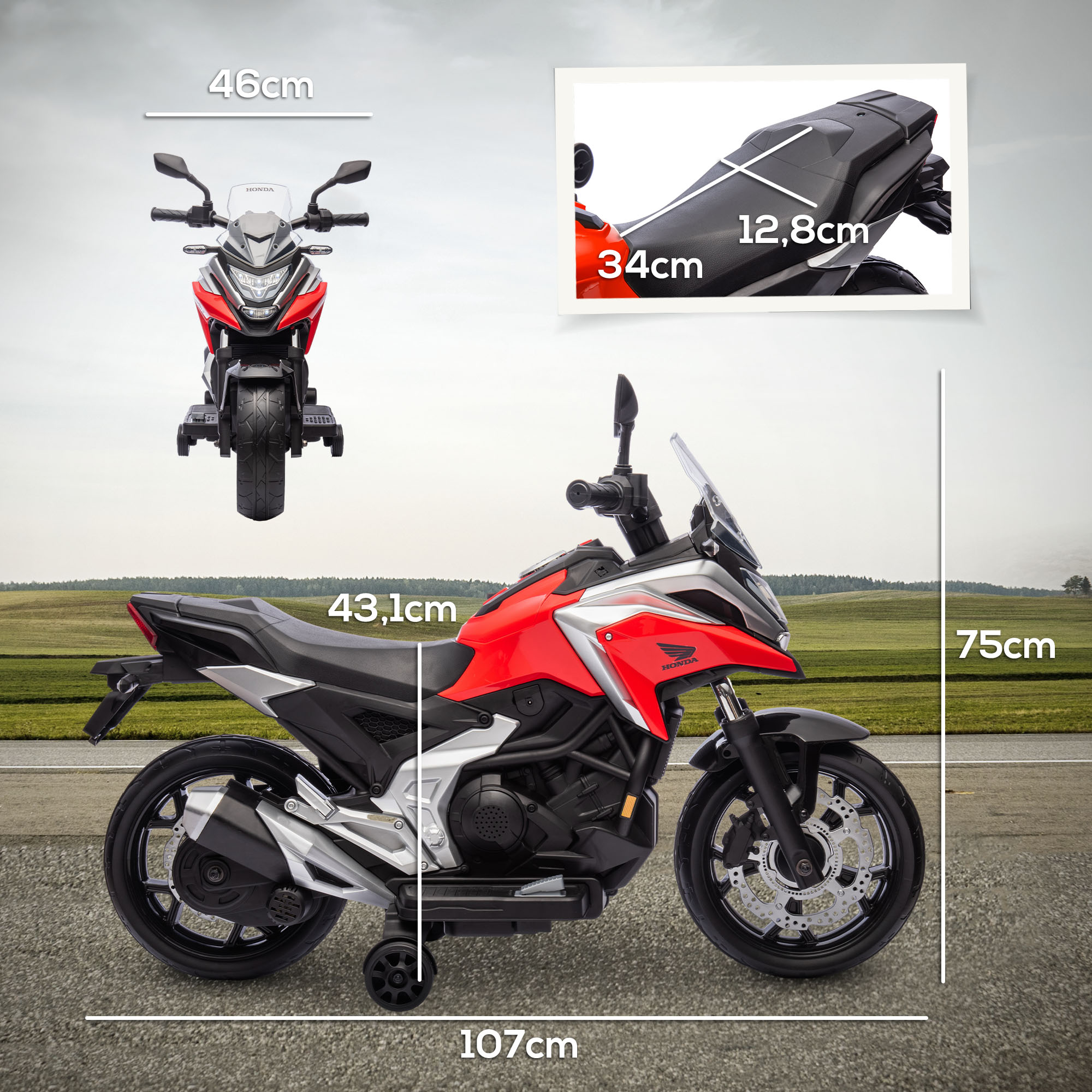 Honda elektrinis vaikiškas motociklas, raudonas, 107 x 46 x 75 cm, iki 30 kg - Image 3