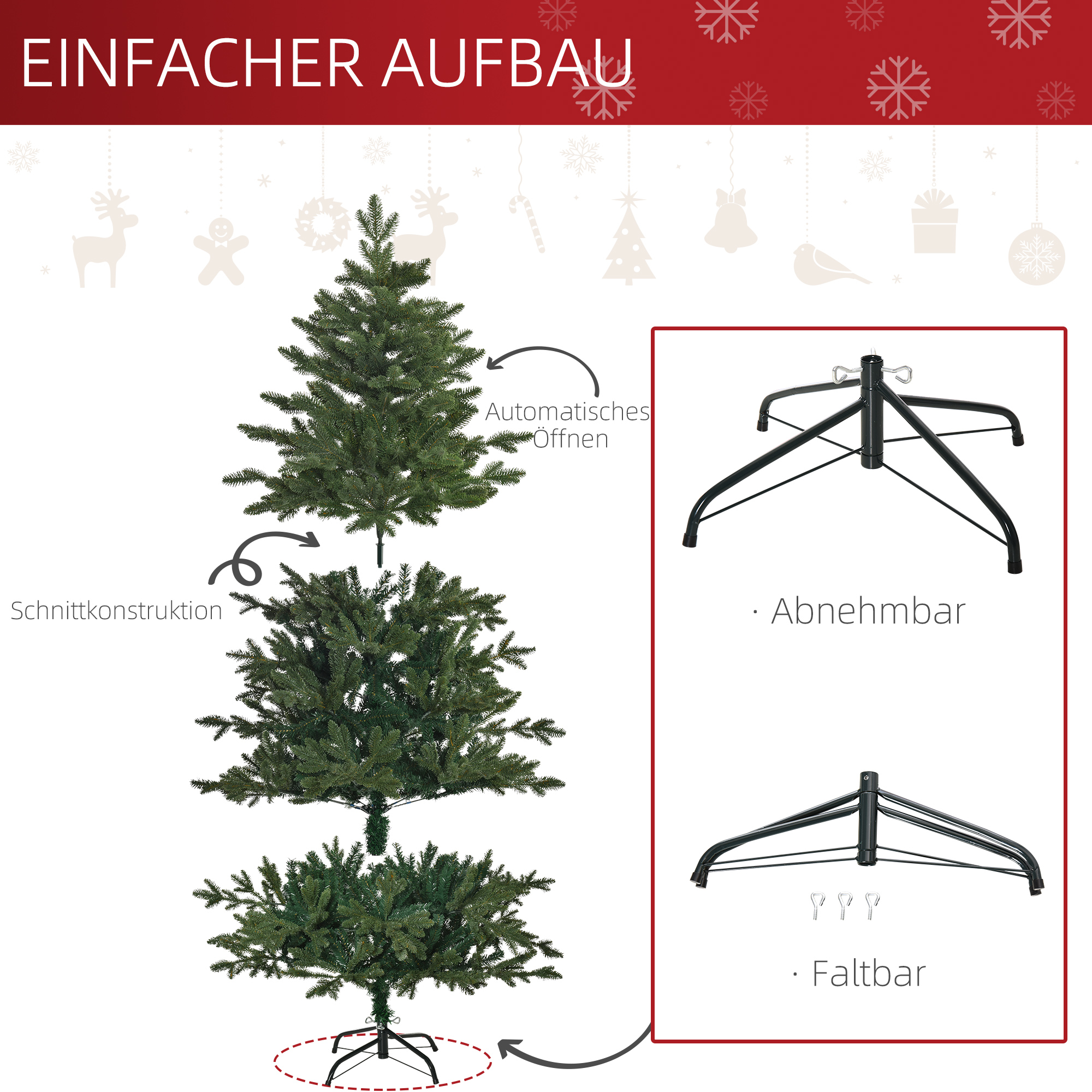 Mākslīgā Ziemassvētku eglīte, 180 cm, zaļa, PVC/PE, metāla statīvs - Image 6