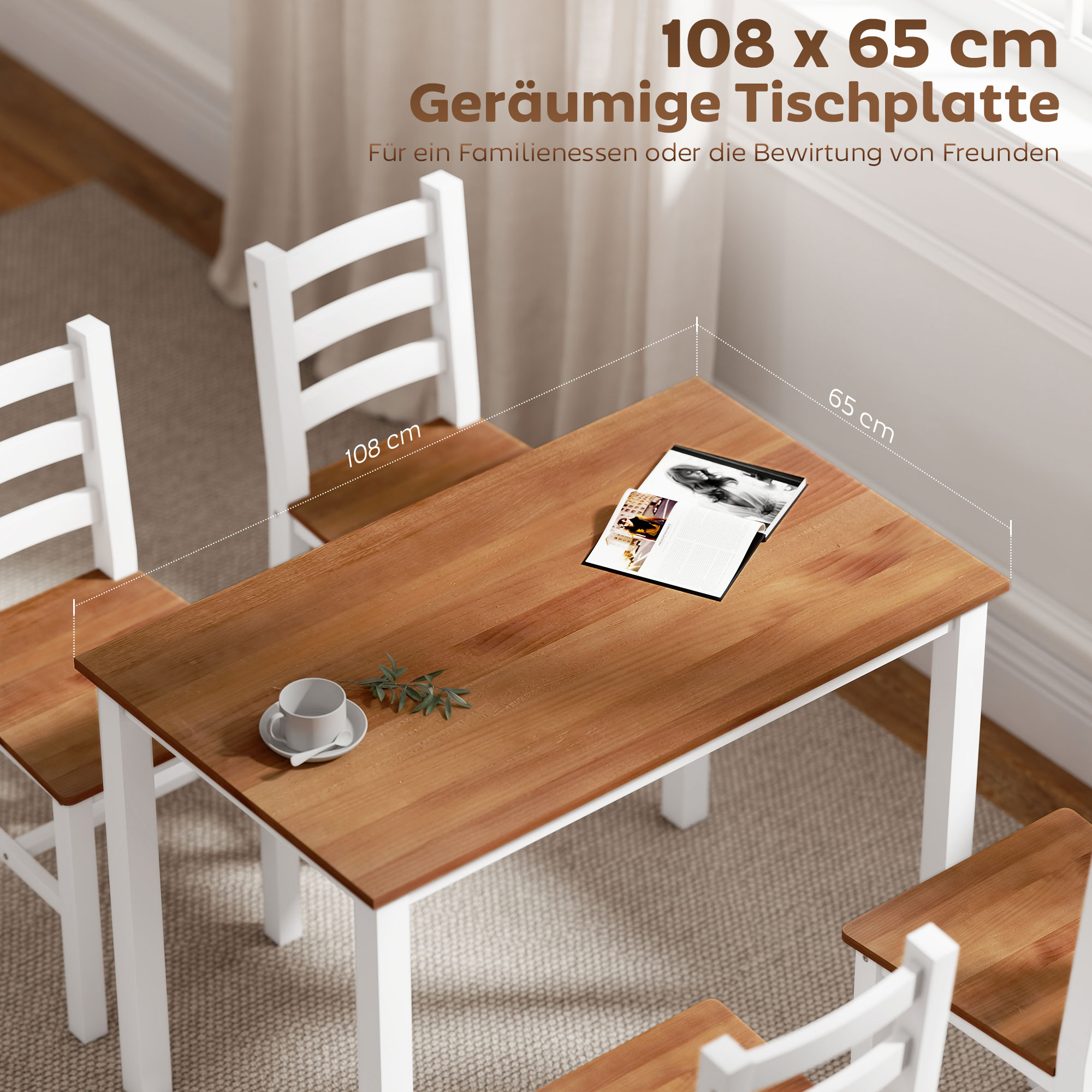 Ruokailuryhmä, 5-osainen, ruskea ja valkoinen, mäntyä - Image 4