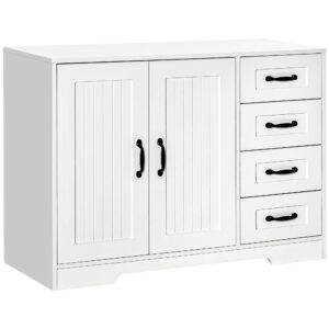 Komood-kapp, modernne stiil, 4 sahtlit, 1 kapp, valge, 105 x 40 x 76 cm
