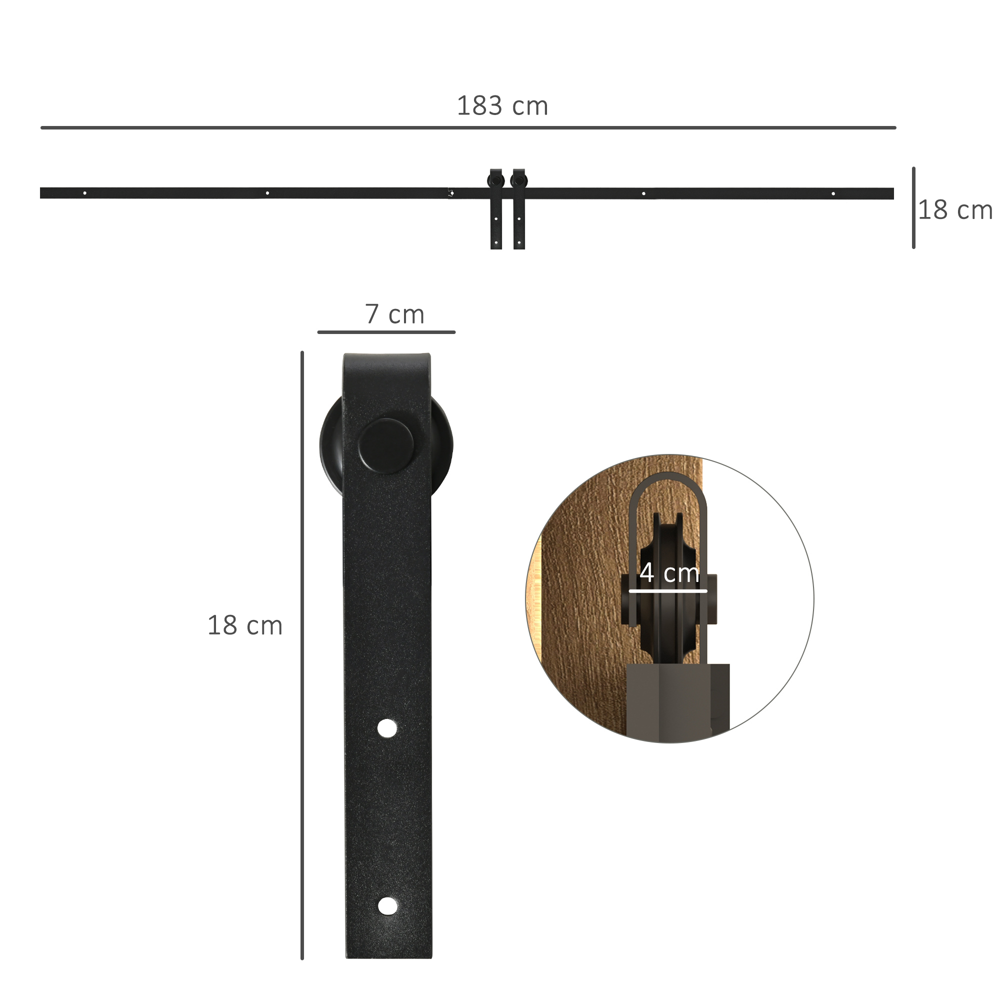 183 cm stumdomų durų furnitūros komplektas, juodas, anglinis plienas - Image 3