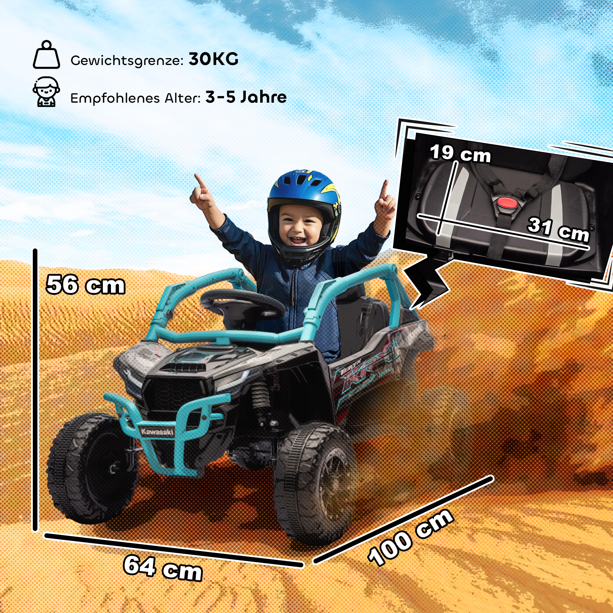 Vaikiškas elektrinis UTV KAWASAKI TERYX KRX 1000, 12V, mėlyna, 100 x 64 x 56 cm - Image 3