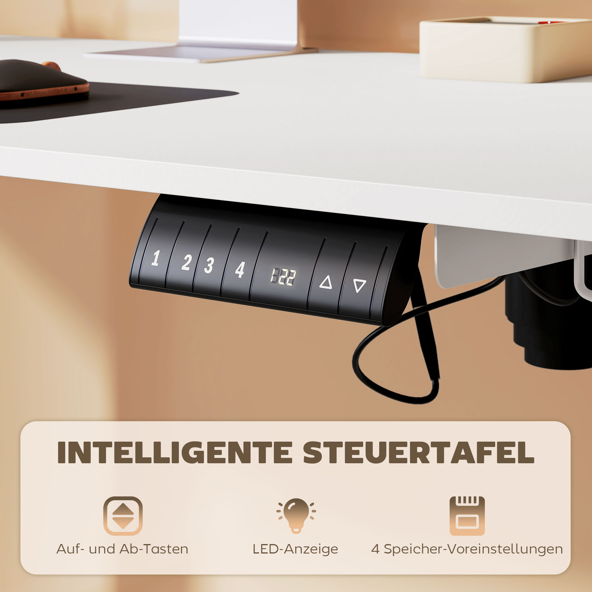 Elektrisks augstumā regulējams galds, balts, 140 x 70 x 72-116 cm - Image 8