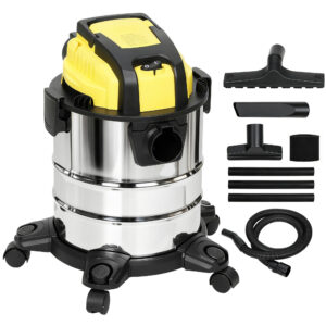 Märkä- ja kuivaimuri pyörillä, 1200 W, 20 l, hopean-, mustan- ja keltaisen värinen