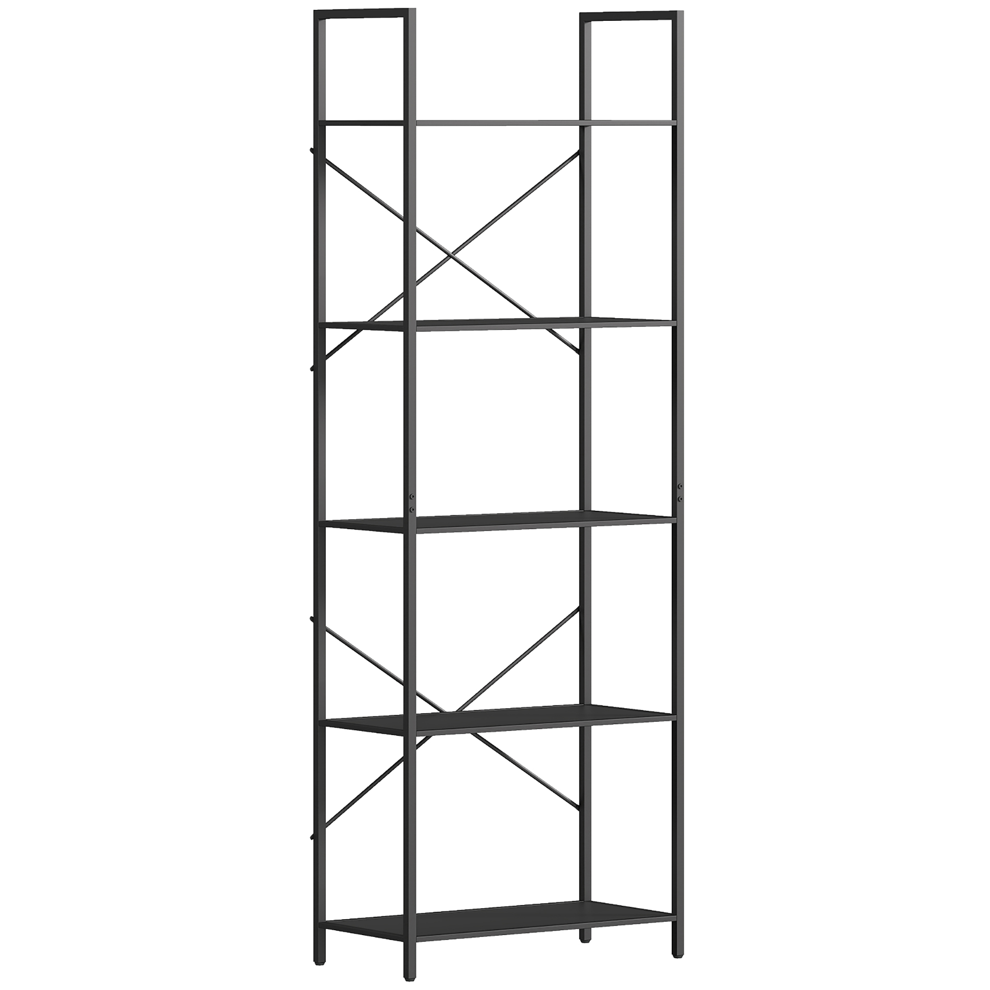 Grāmatu plaukts ar 5 plauktiem, metāla rāmis, melns, 60 x 30 x 170,5 cm