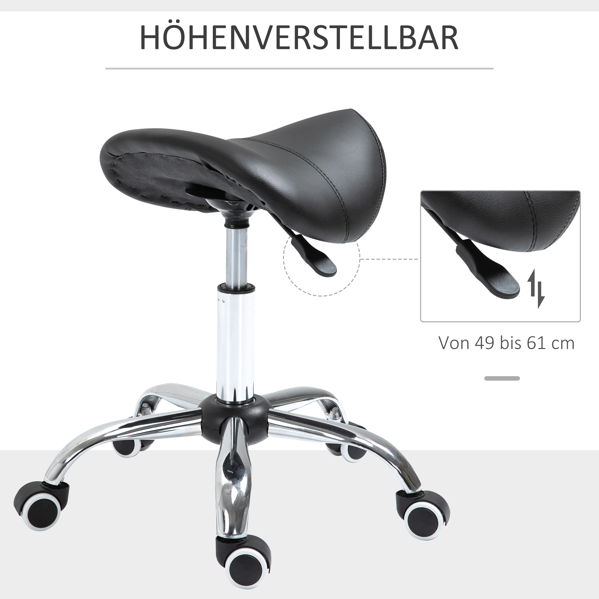 Reguleeritav sadultaburet ratastel, must, 49-61 cm - Image 4