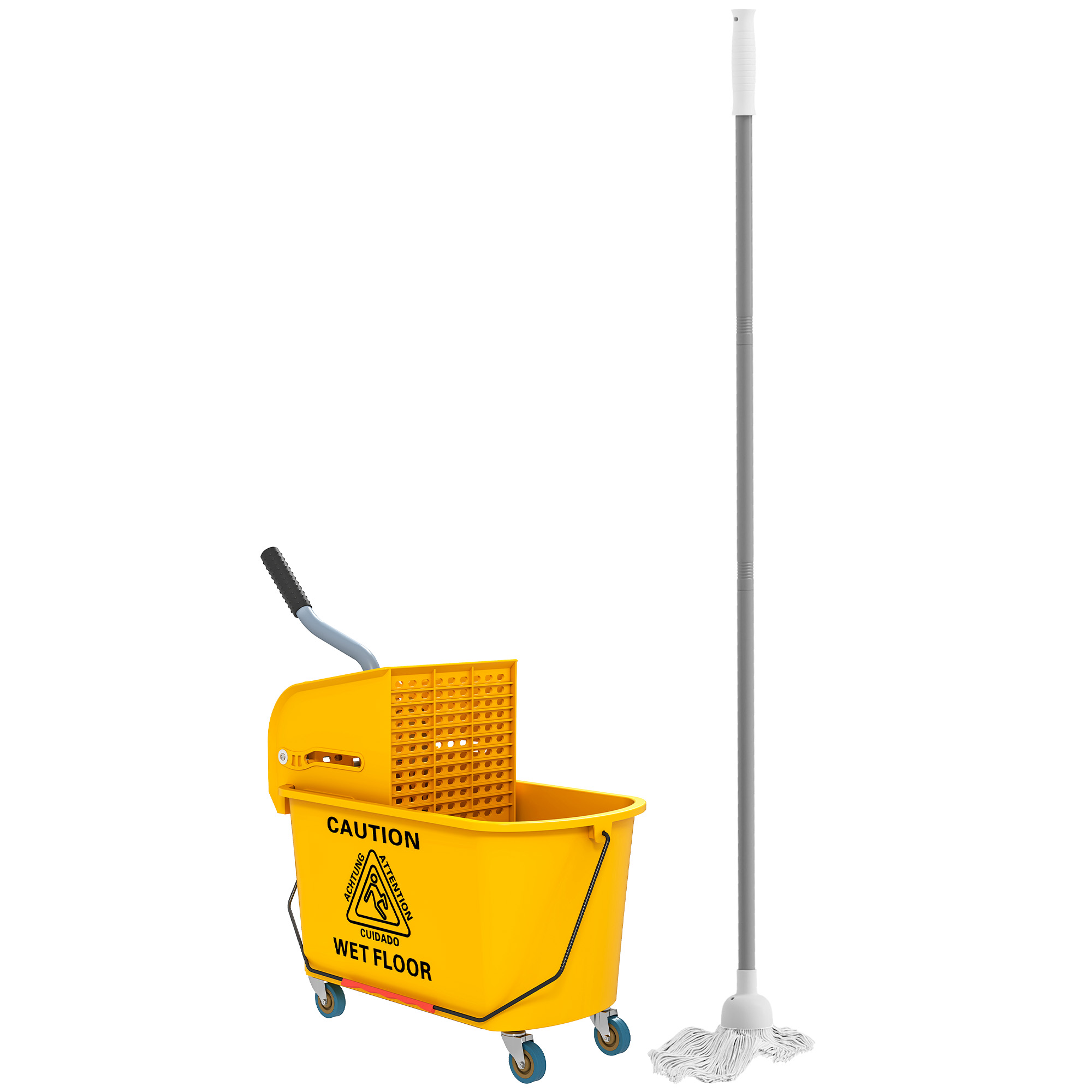 Tīrīšanas ratiņi ar presi, 20 l, dzelteni, plastmasa, 45 x 26,5 x 70 cm
