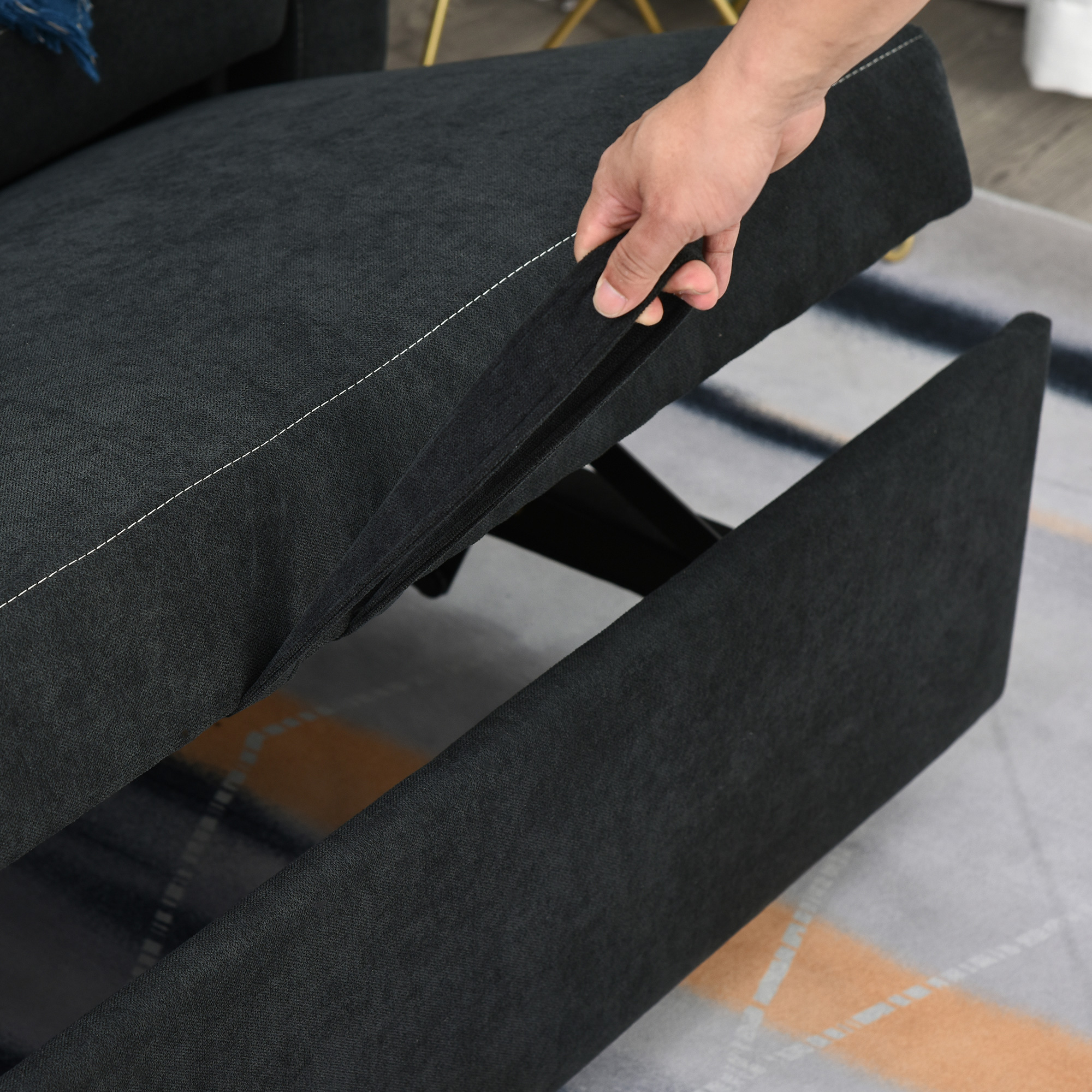 2 vietų sofa-lova su reguliuojamu atlošu, juoda, 155 x 90 x 88,5 cm - Image 9
