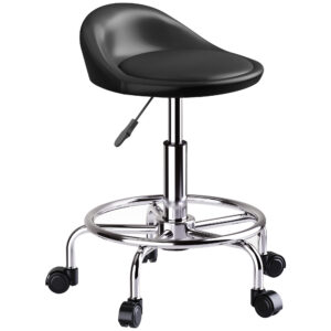 Reguleeritav ratastel taburet seljatoega, must, 59-75 cm