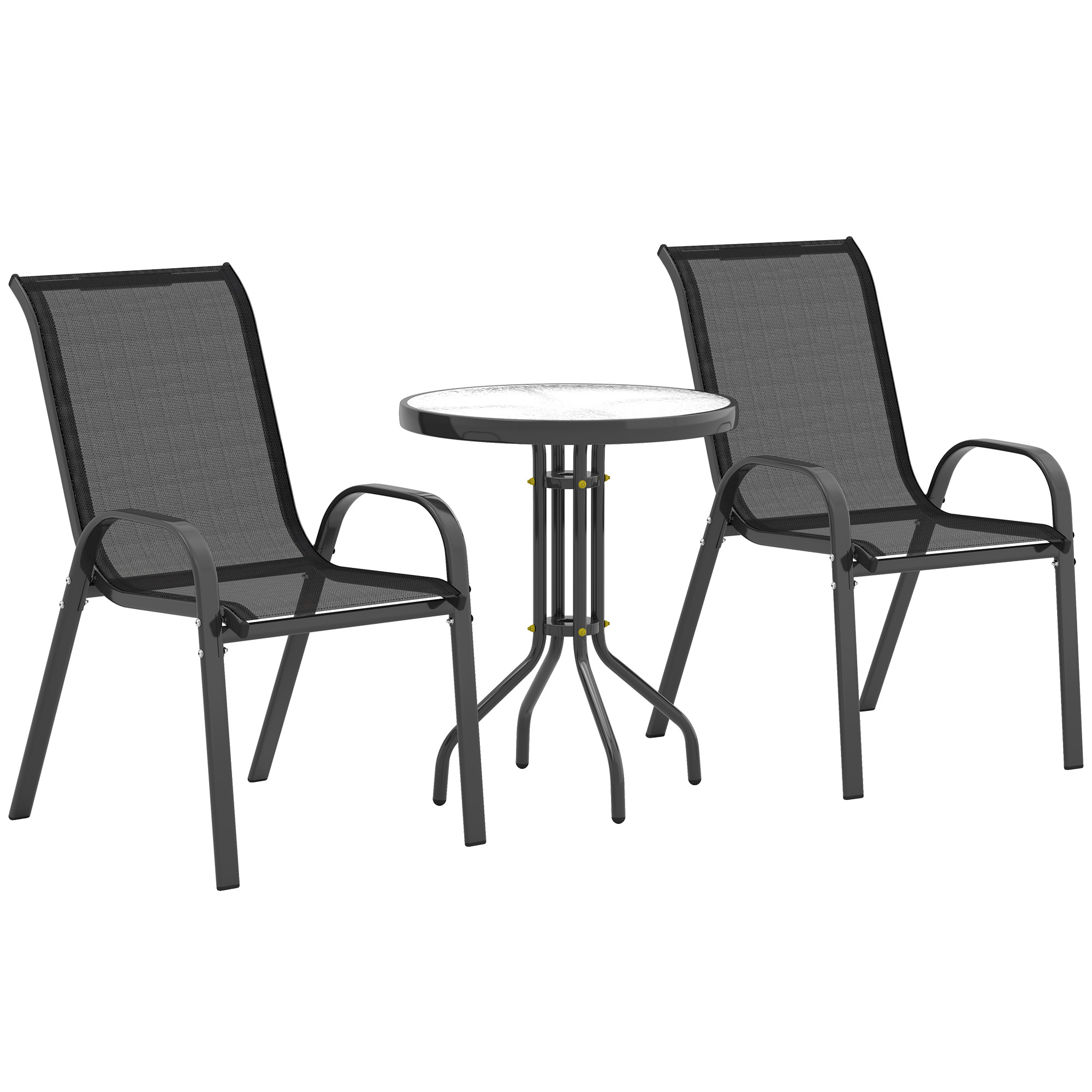3 dalių bistro komplektas, juodas, metalas ir grūdintas stiklas