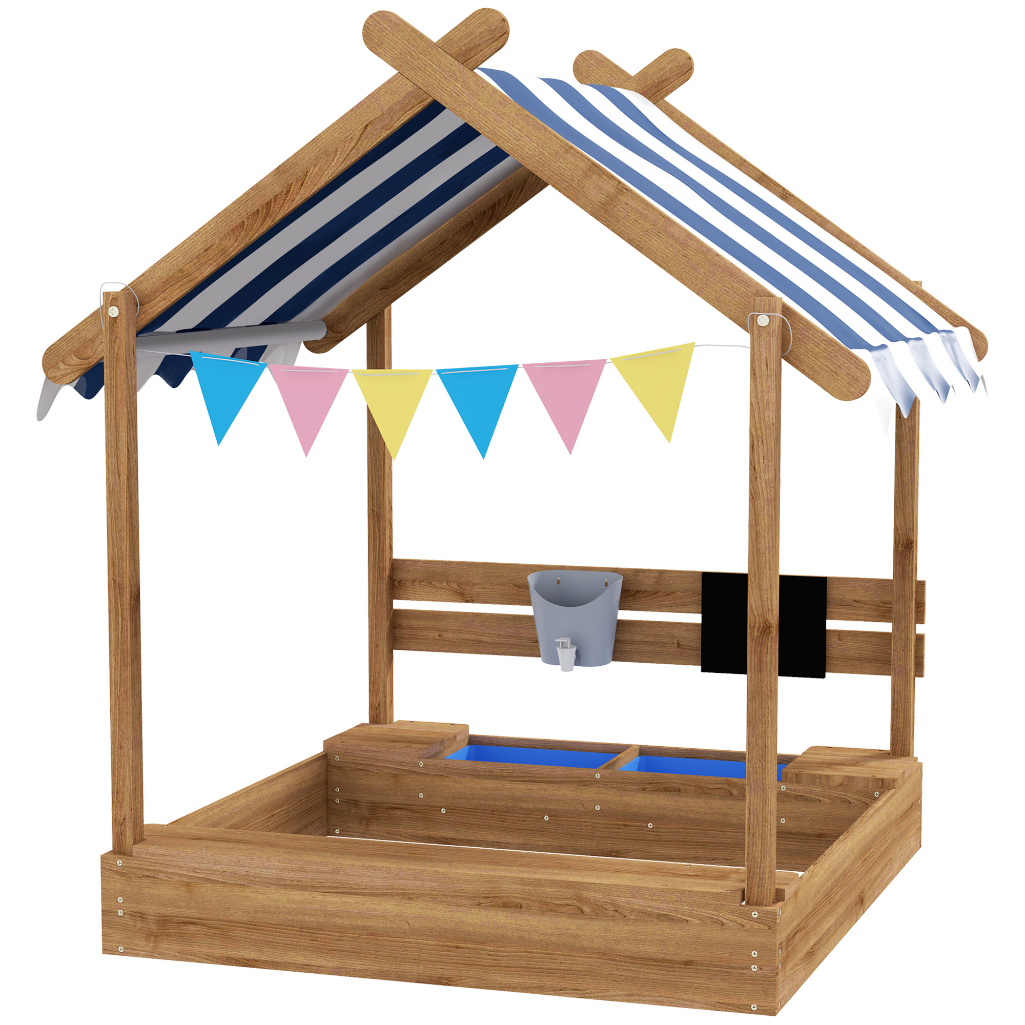 Smilšu kaste ar jumtiņu, mājiņas dizains, brūna, 124 x 116 x 146 cm