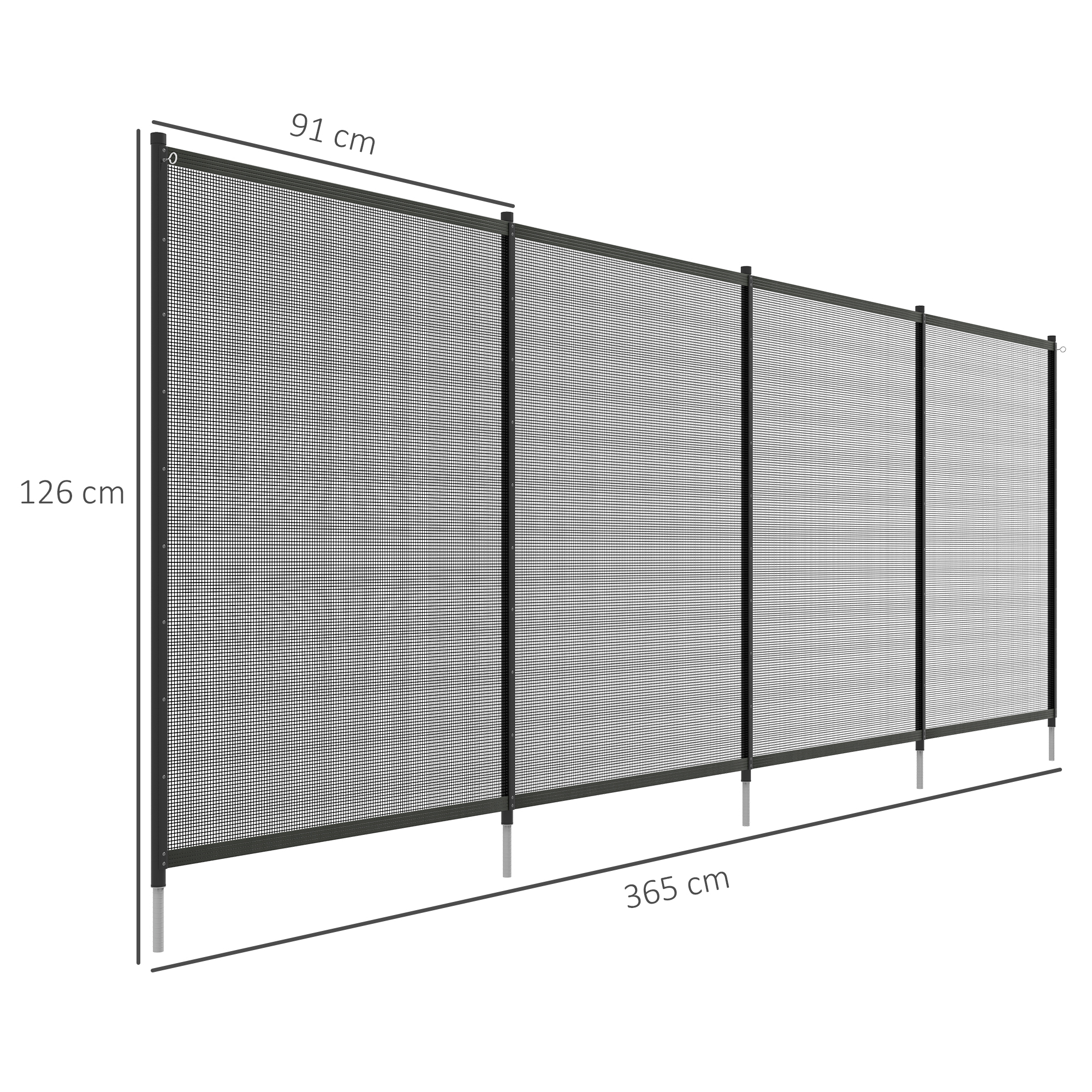 4 dalių baseino apsauginė tvora, aliuminis / tekstilenas, juoda, 365 x 126 cm - Image 3