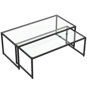 2-osaline kohvilauakomplekt, must / läbipaistev, karastatud klaas, teras