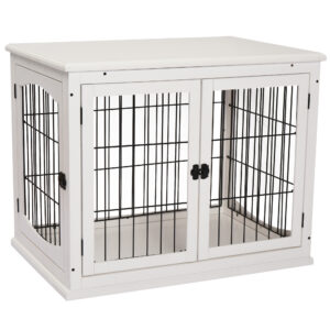 Koera puur 58,5 x 81 x 66 cm, valge, MDF, metall