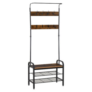 Esikumööbel kingariiuliga, 8 konksu, 2 riiulit, MDF, must, 72 x 34 x 185 cm