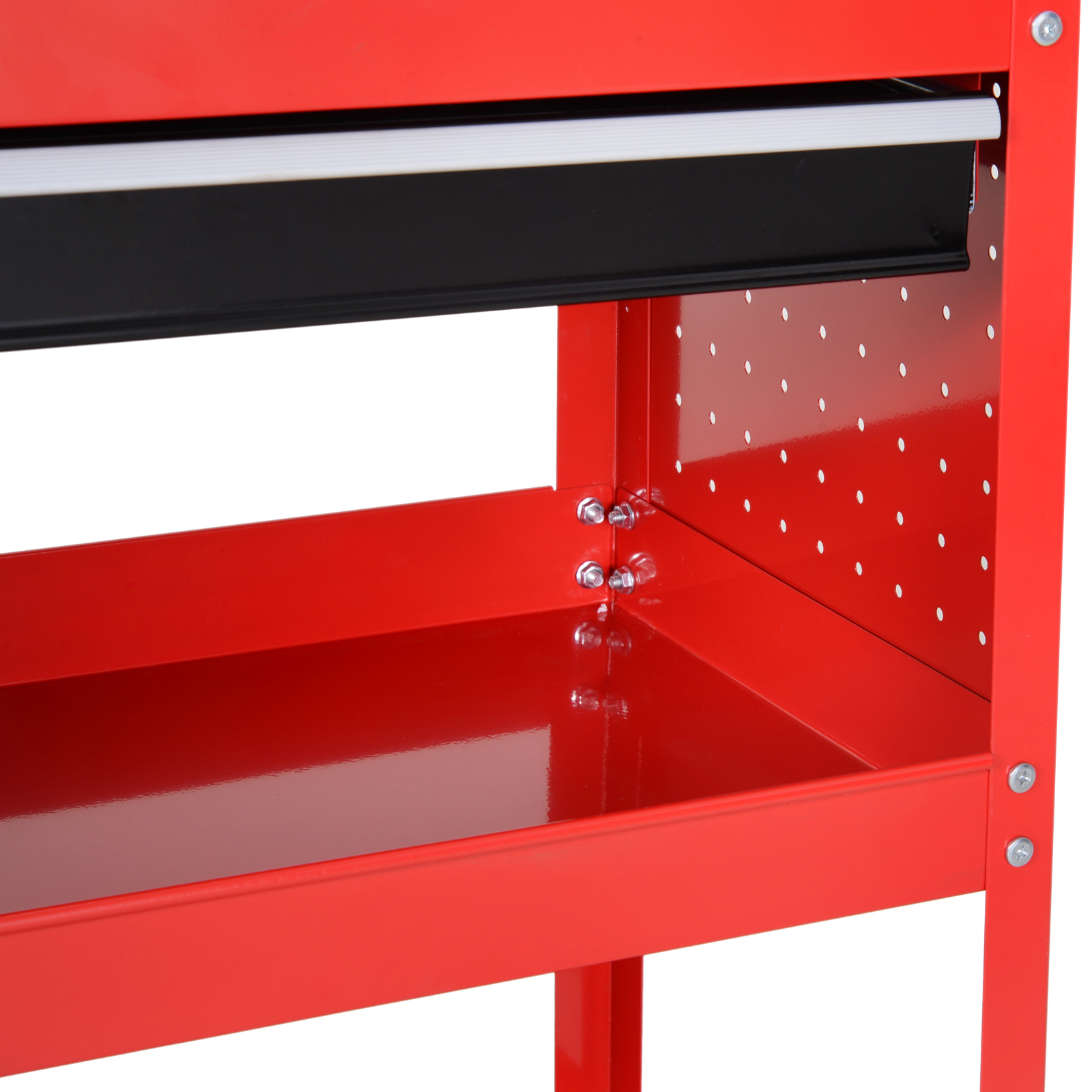 Ratastel tööriistakäru 3 taseme ja sahtliga, 82 x 35 x 76 cm, punane - Image 9