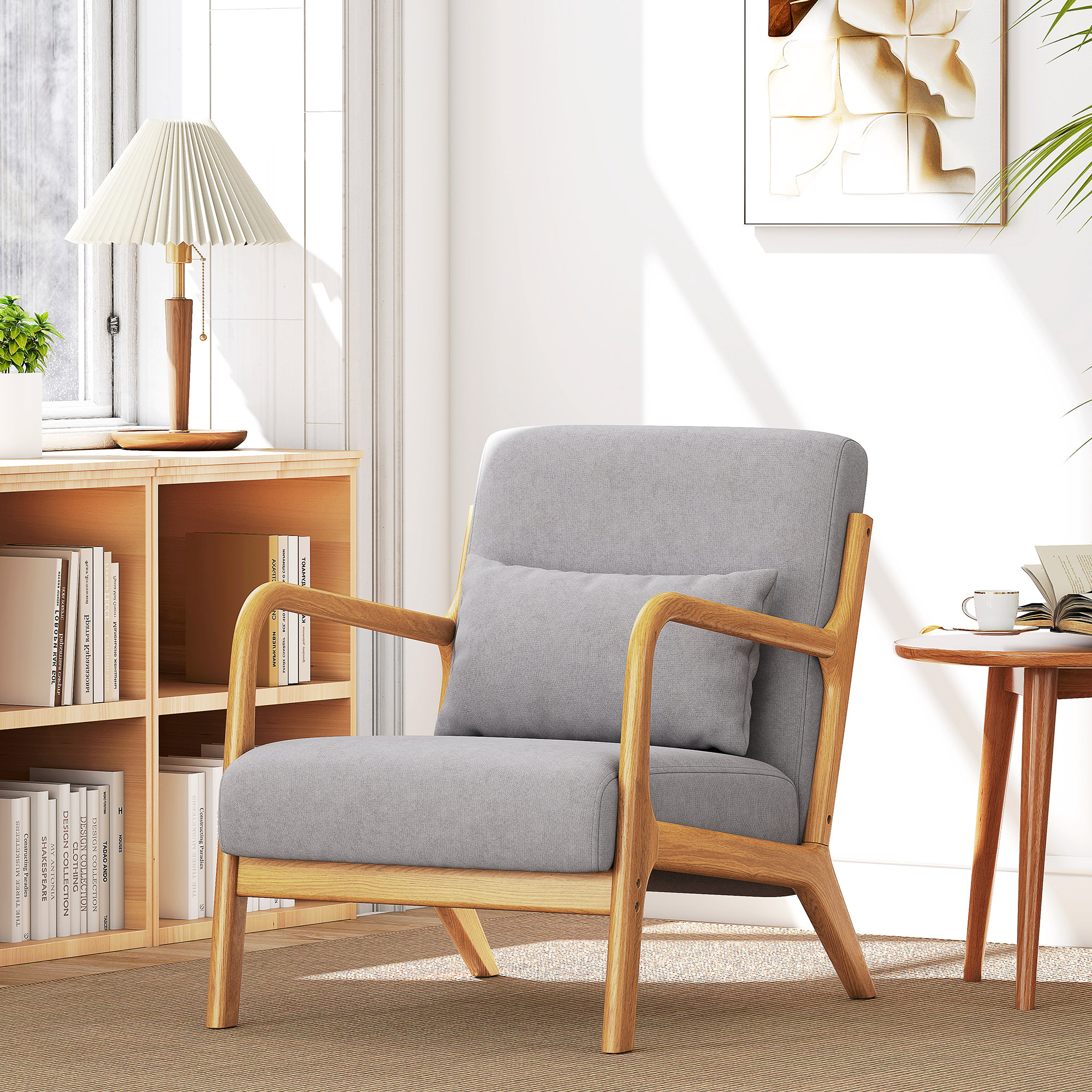 Pelēks lounge krēsls ar koka rāmi, samta izskats, 61 x 78 x 76 cm - Image 7